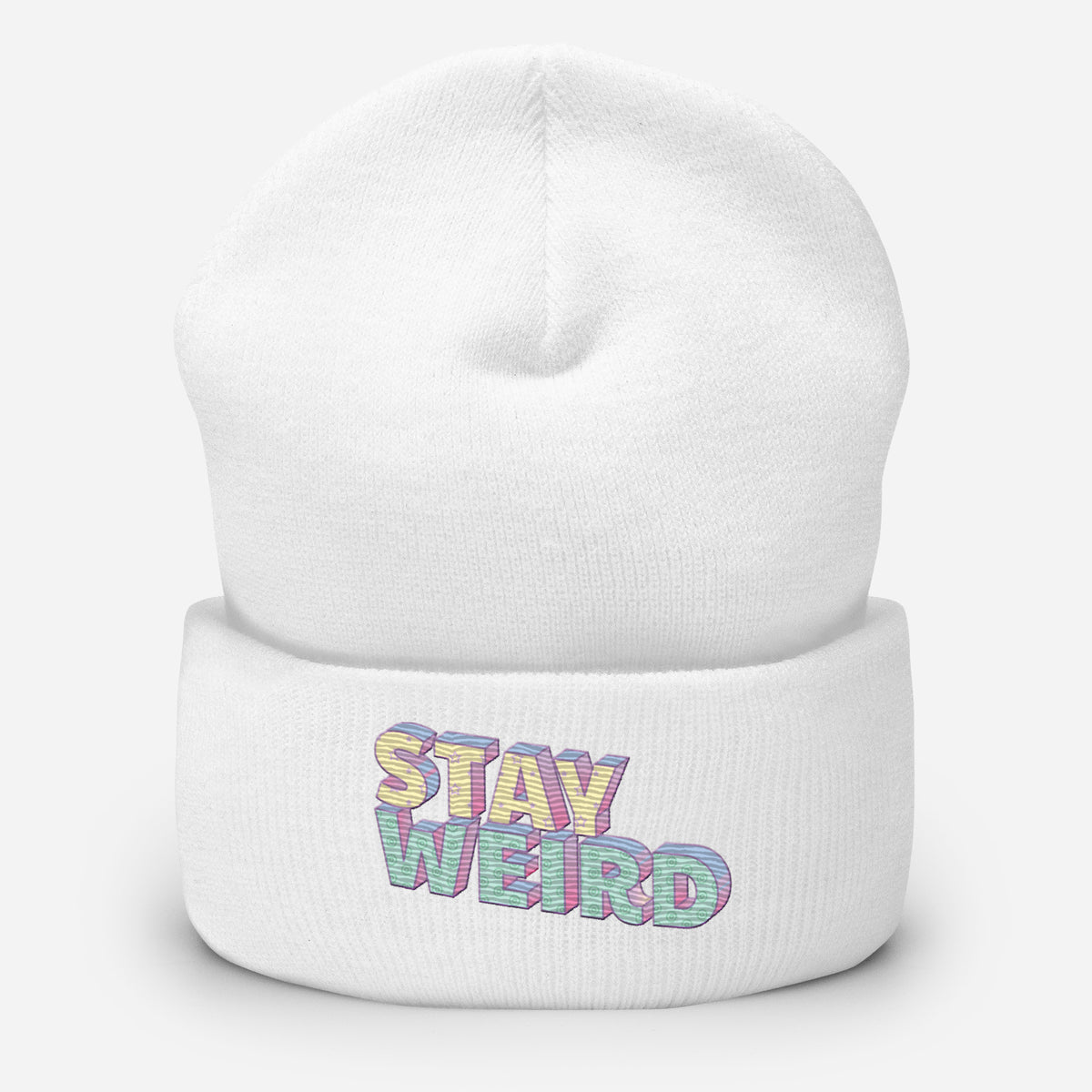 White Stay Weird cuffed knit beanie by ATTIRET