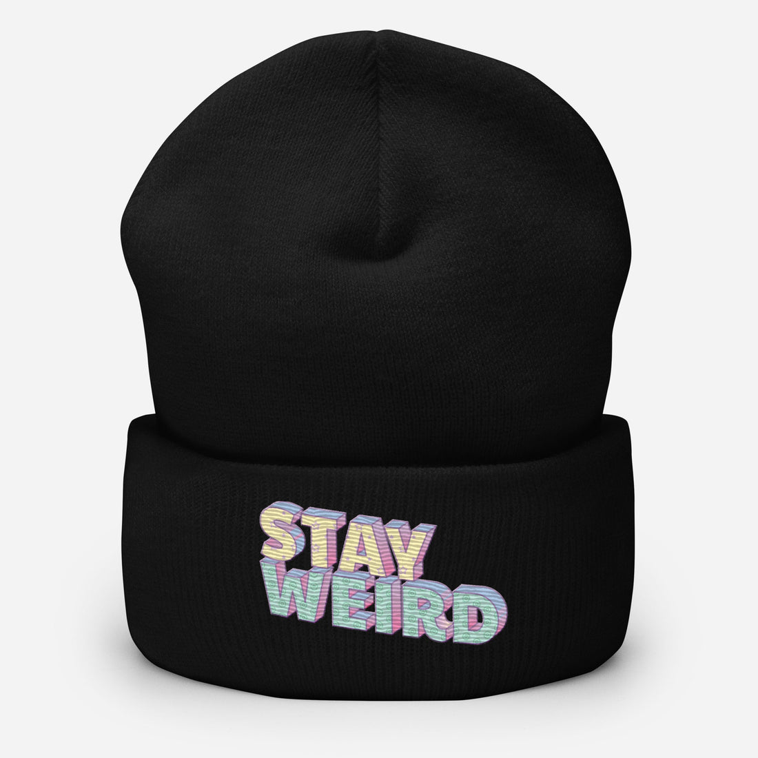 Black Stay Weird cuffed knit beanie by ATTIRET