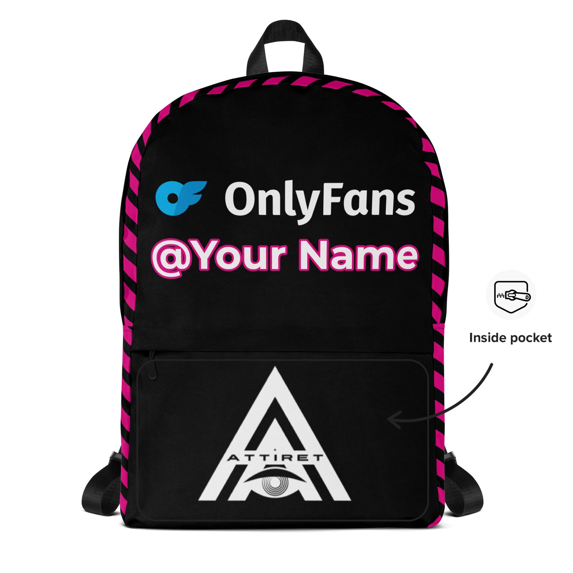 Onlyfans Personalized Custom Name Logo Unisex Backpack Design in Pink | Personalized design | Content Creator Bag | To go Bag | Camera Bag Attire T LLC