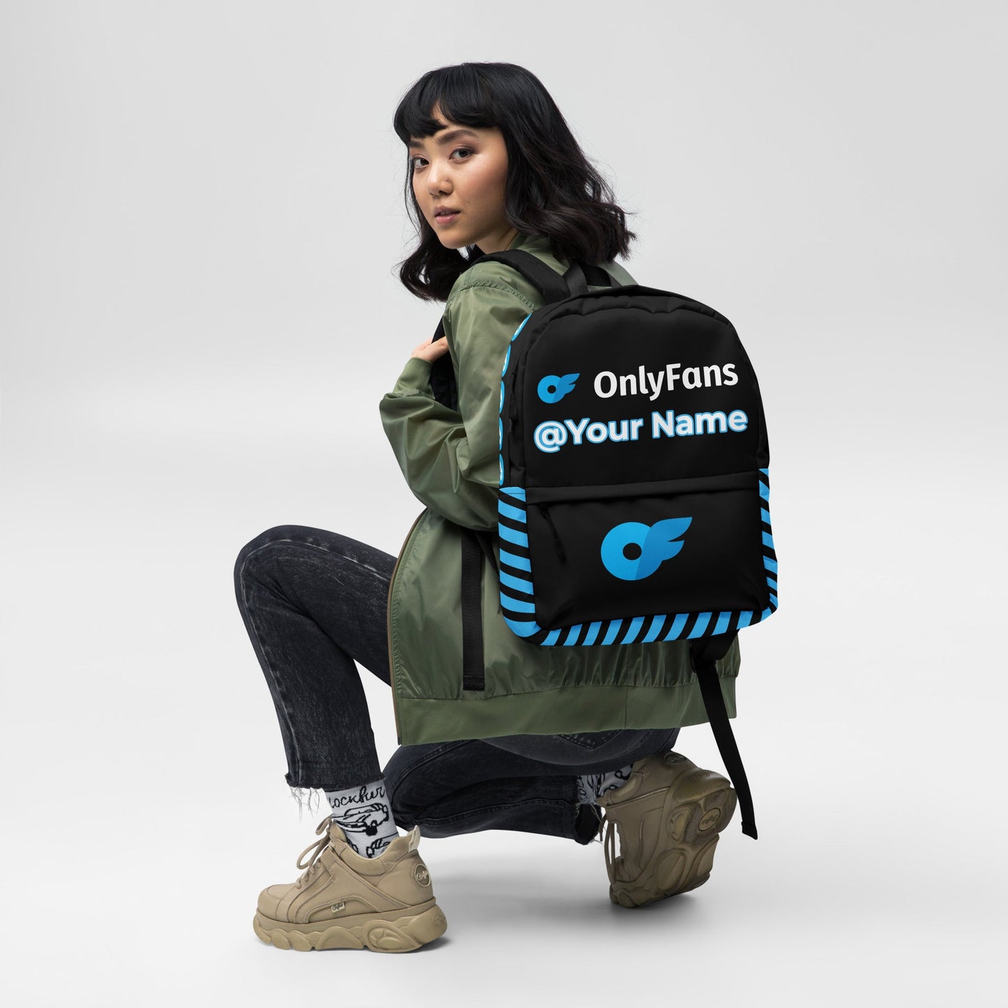 Onlyfans Personalized Custom Name Logo Unisex Backpack Customizable | Influencer | Content Creator | Brand Gifts Attire T LLC