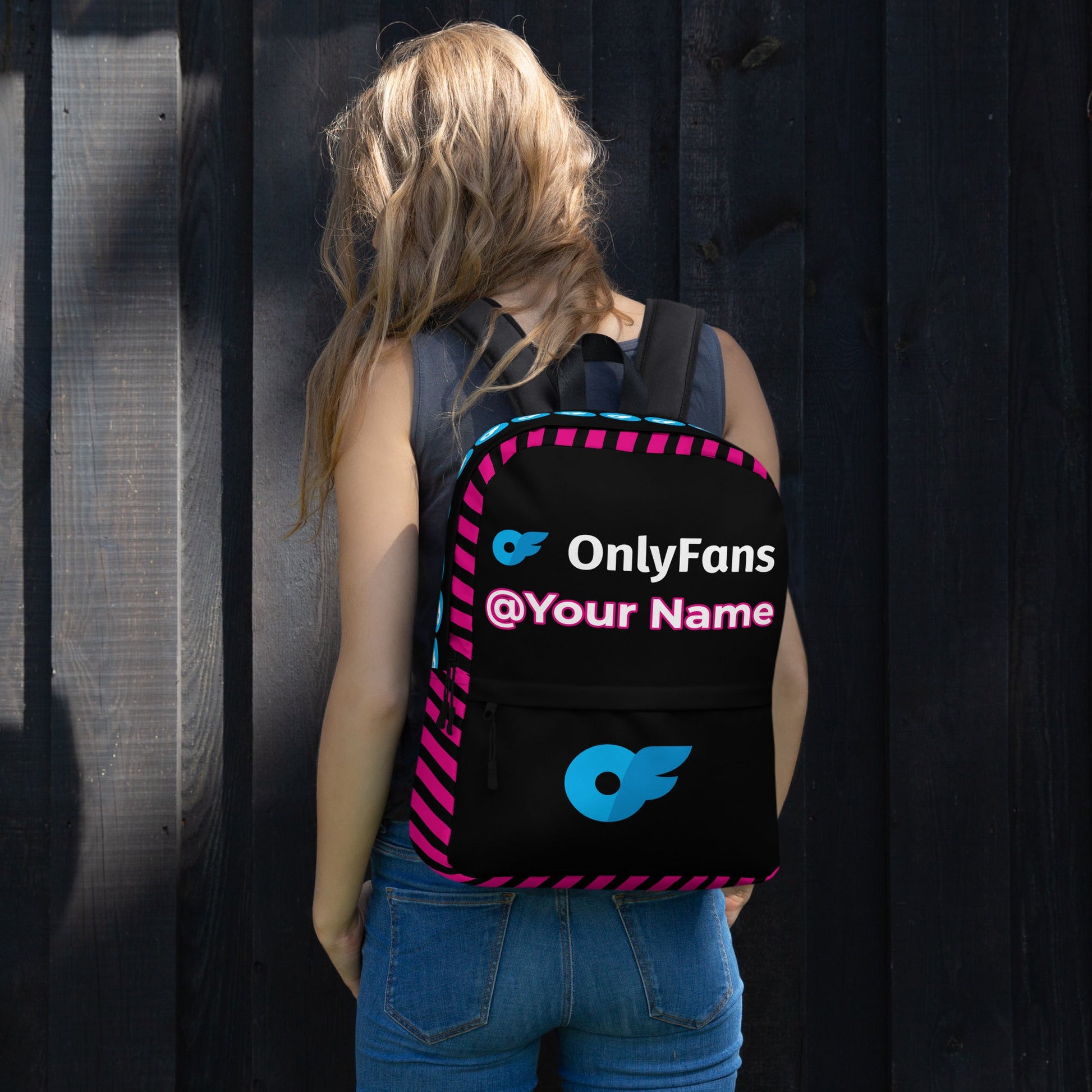 Onlyfans Personalized Custom Name Logo Unisex Backpack Design in Pink | Personalized design | Content Creator Bag | To go Bag | Camera Bag Attire T LLC