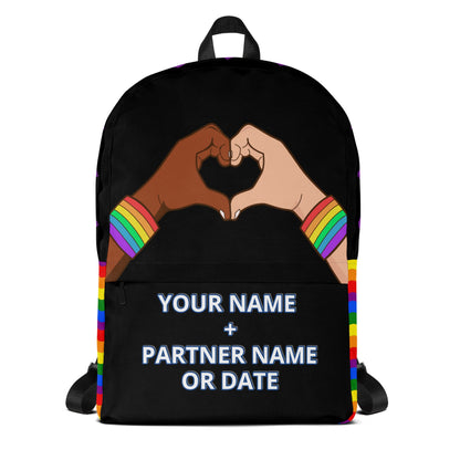 Personalized LGBTQ Couples Pride Backpack front view by ATTIRET