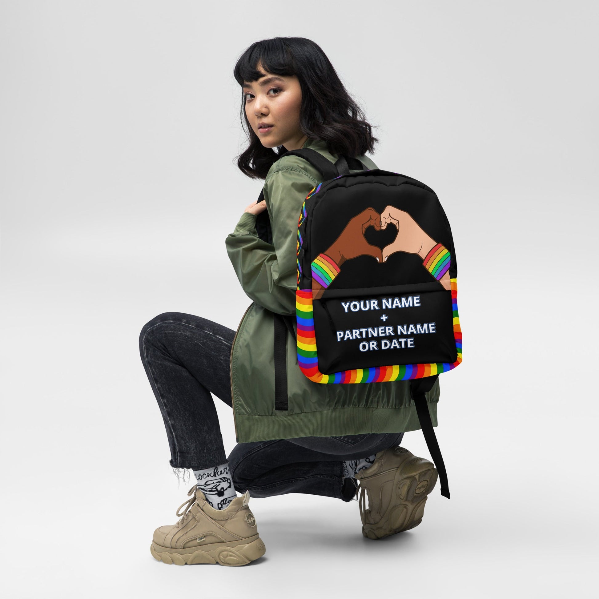 Personalized Custom Name Couples Love Pride LGBTQ+ Backpack Attire T LLC
