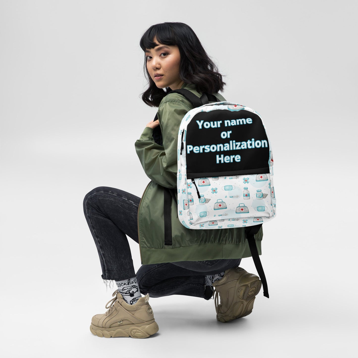 LuxeCare Nurse Custom Name Personalized Backpack - Your Stylish Companion in Care Attire T LLC