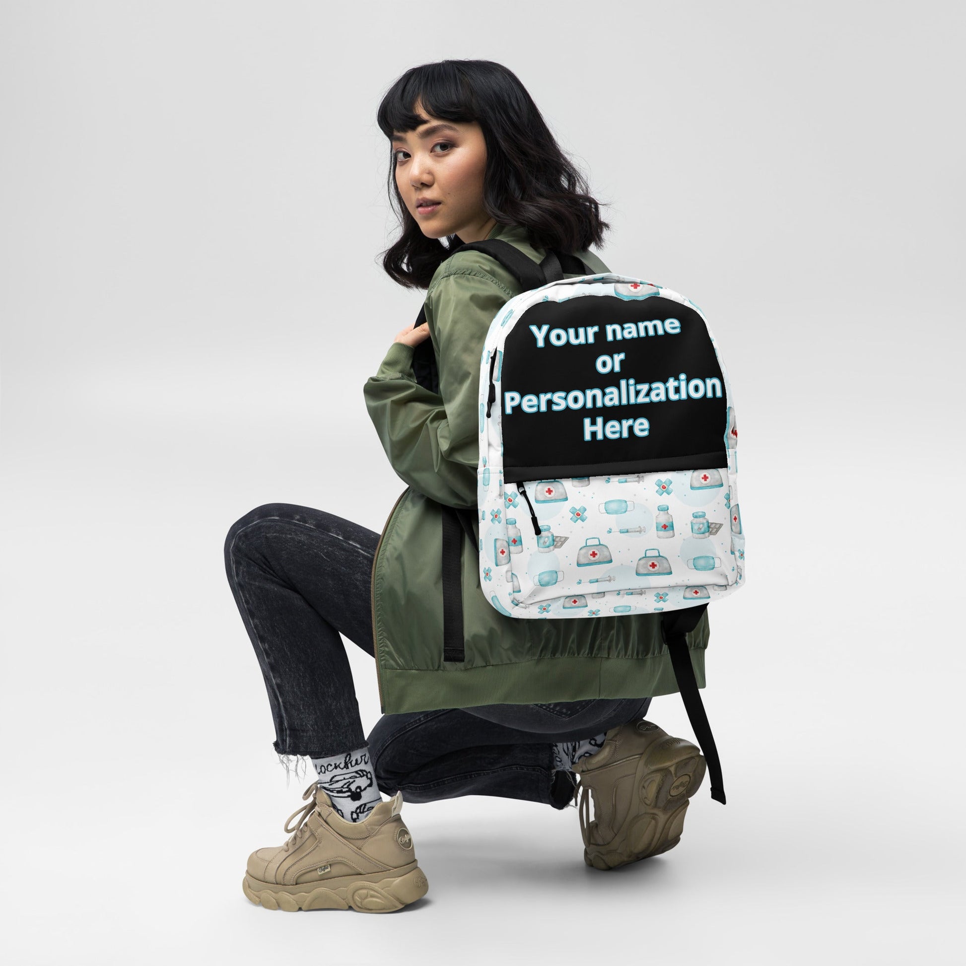 LuxeCare Nurse Custom Name Personalized Backpack - Your Stylish Companion in Care Attire T LLC