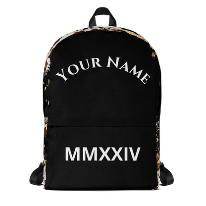 Personalized Roman Numeral Animal Print Backpack front view by ATTIRET