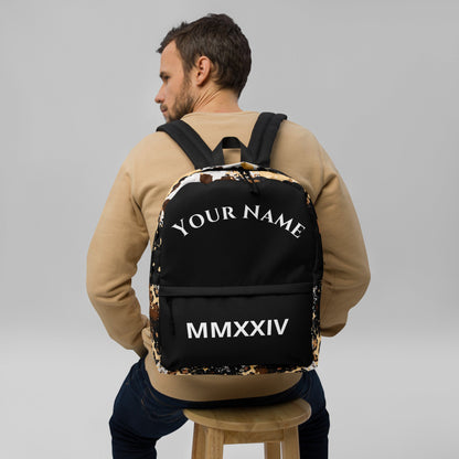 Personalized Roman Numeral Animal Print Backpack front view by ATTIRET