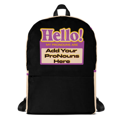Personalized Pronoun Powerhouse Backpack front view by ATTIRET