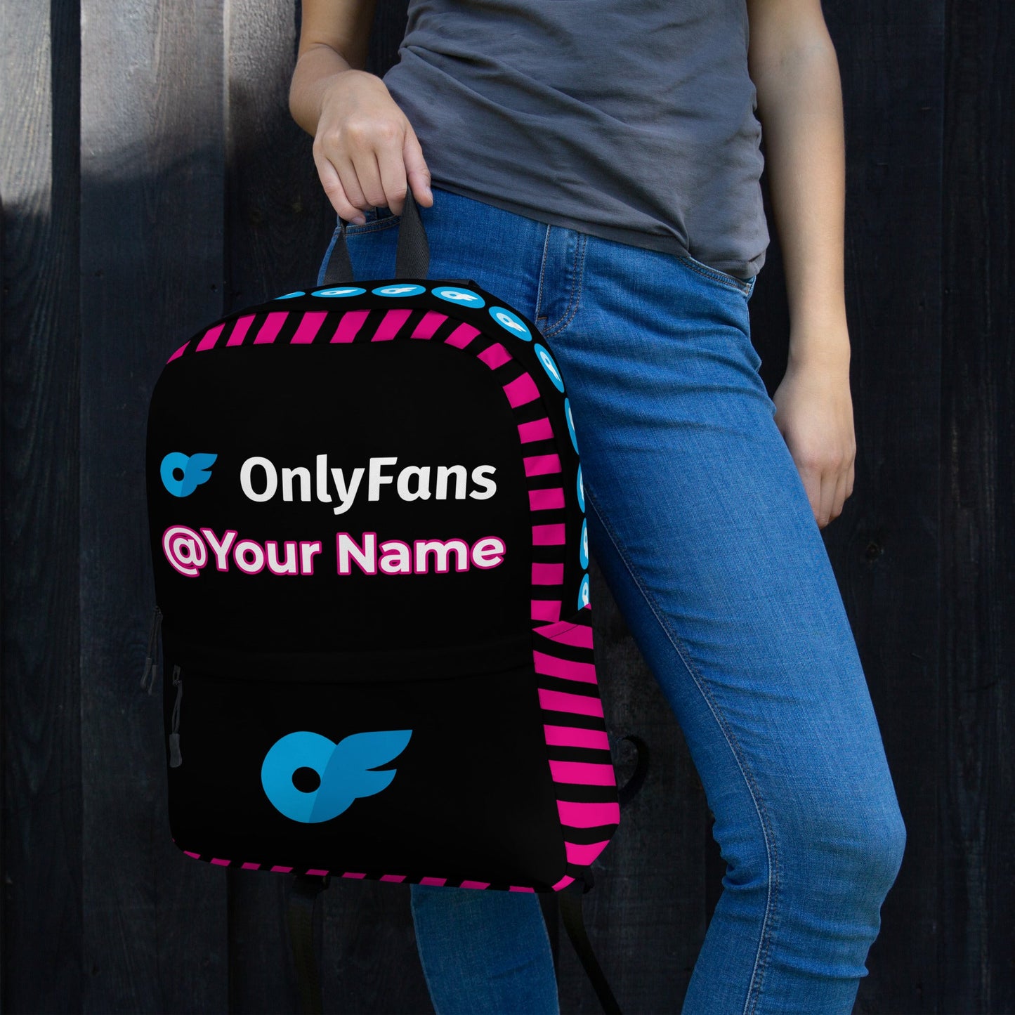 Onlyfans Personalized Custom Name Logo Unisex Backpack Design in Pink | Personalized design | Content Creator Bag | To go Bag | Camera Bag Attire T LLC