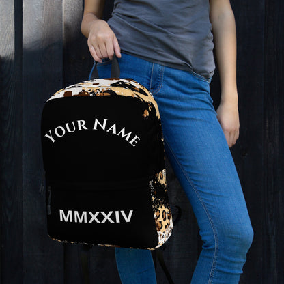 Personalized Roman Numeral Animal Print Backpack left-side view by ATTIRET