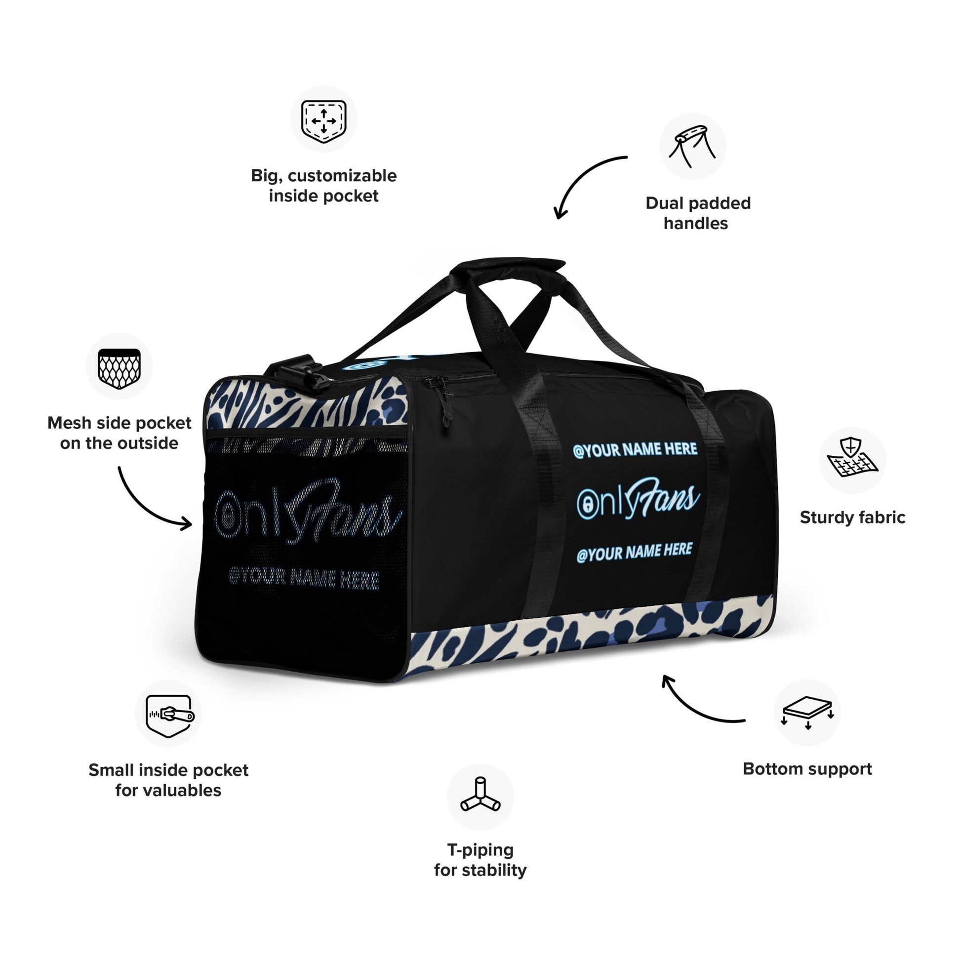 ONLYFANS Personalized Custom Cheetah Print Duffel Bag, Yoga, Gym, Luggage, Customizable Attire T LLC