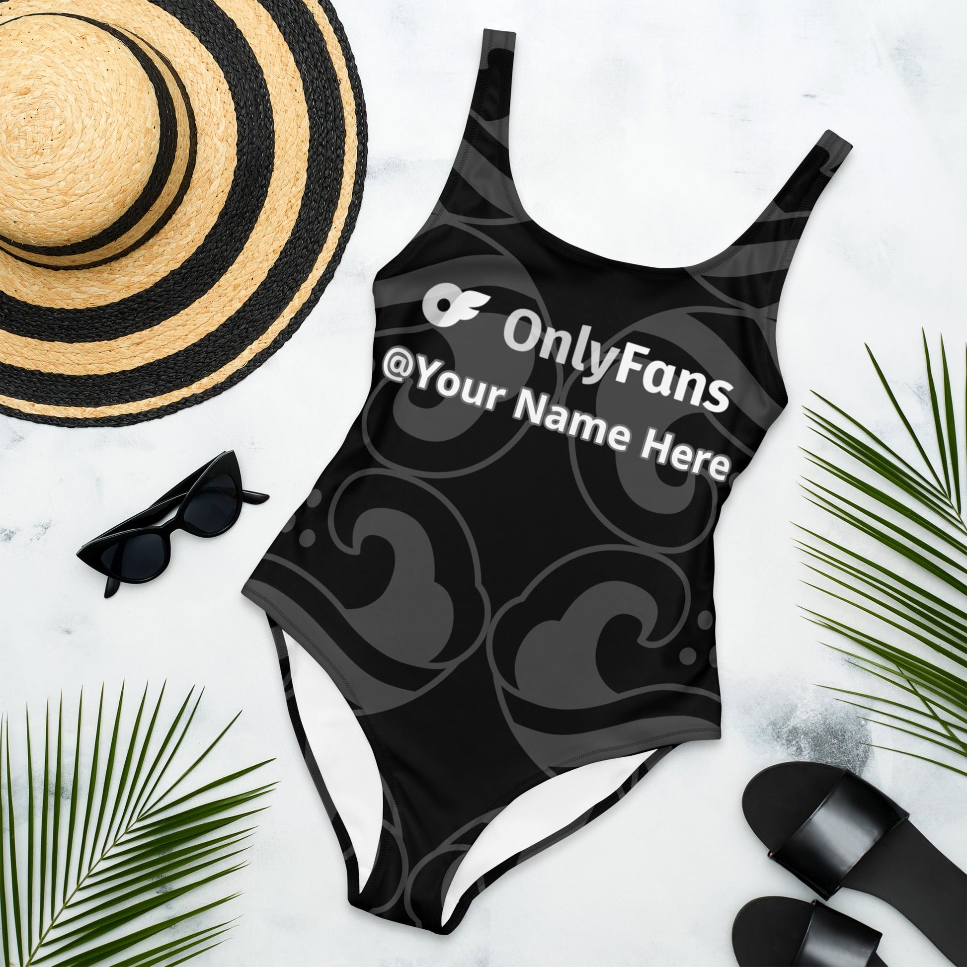 Onlyfans Dive into Desire: Your Customized Personalized Onlyfans One-Piece Swimsuit in Sultry Grey Attire T LLC