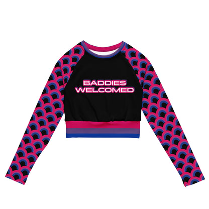 Baddies Welcomed Bisexual Pride Long-Sleeve Crop Top front view by ATTIRET