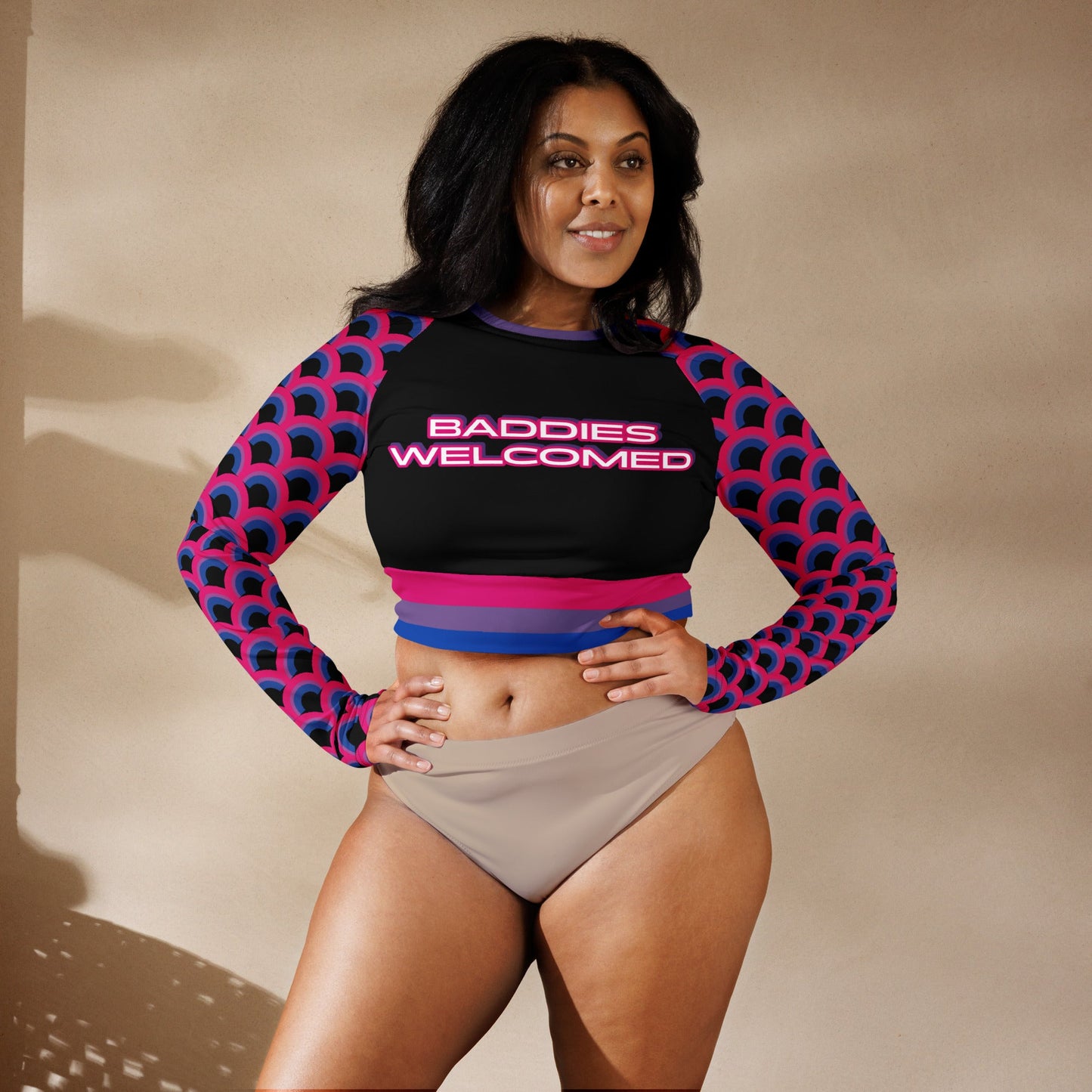 Baddies Welcomed in Bisexual Colors Recycled Eco long-sleeve crop top Attire T LLC