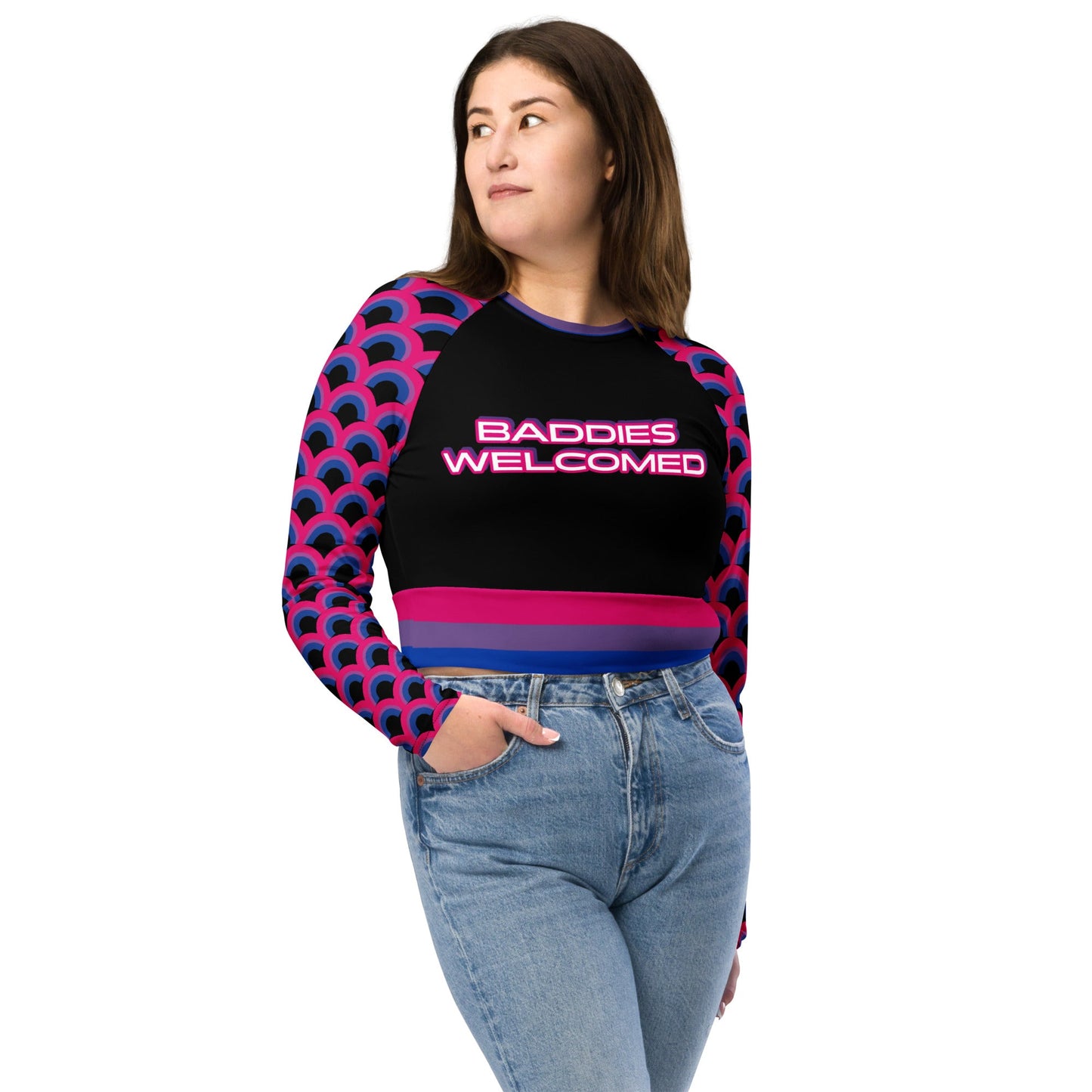 Baddies Welcomed in Bisexual Colors Recycled Eco long-sleeve crop top Attire T LLC