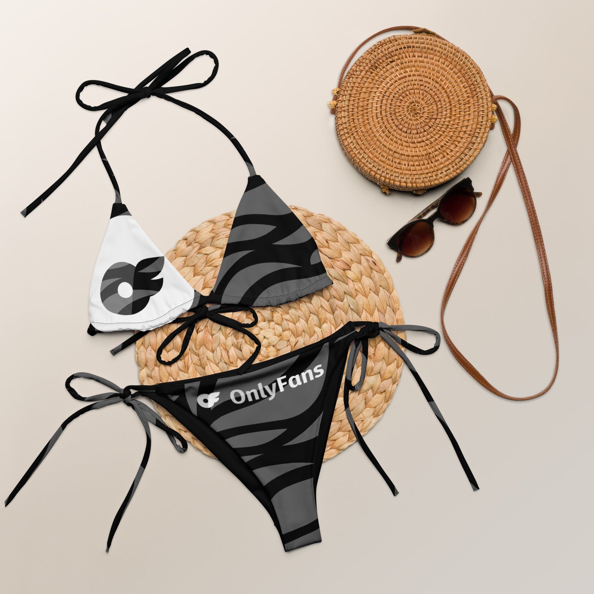Onlyfans Sun, Sand, and Sexy: Custom Personalized Name Greyscale Eco string bikini Attire T LLC