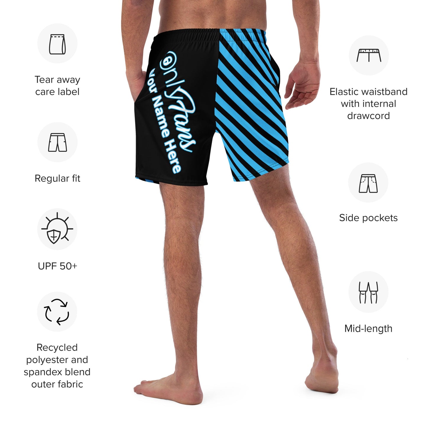 Onlyfans Personalized Custom Name Luxury Eco Men's swim trunks | Swim Shorts | Sexy Beach Attire | Content Creator Attire T LLC