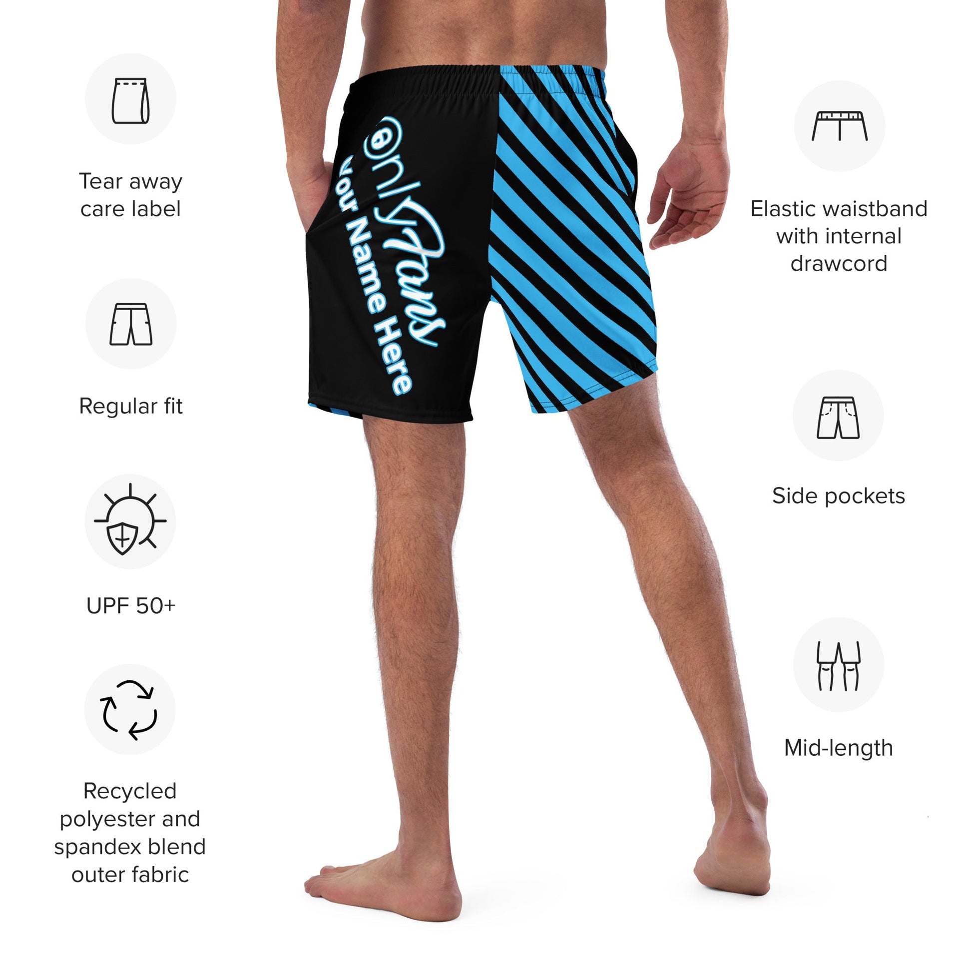 Onlyfans Personalized Custom Name Luxury Eco Men's swim trunks | Swim Shorts | Sexy Beach Attire | Content Creator Attire T LLC