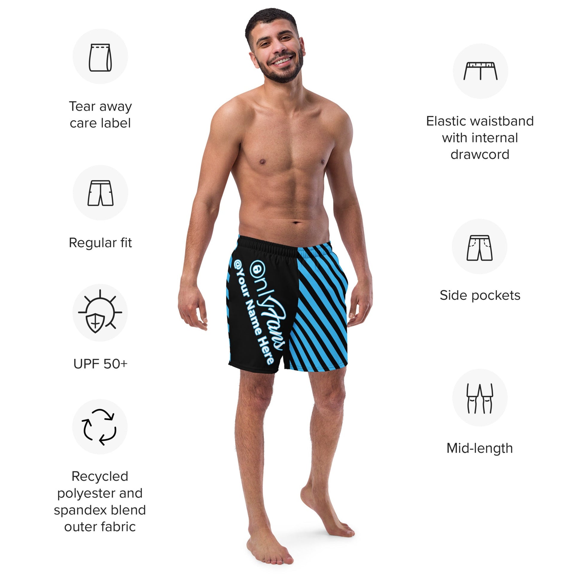 Onlyfans Personalized Custom Name Luxury Eco Men's swim trunks | Swim Shorts | Sexy Beach Attire | Content Creator Attire T LLC
