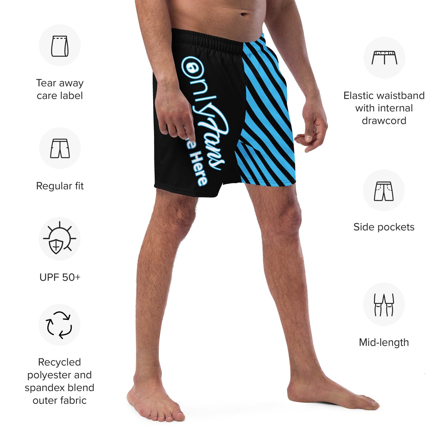 Onlyfans Personalized Custom Name Luxury Eco Men's swim trunks | Swim Shorts | Sexy Beach Attire | Content Creator Attire T LLC