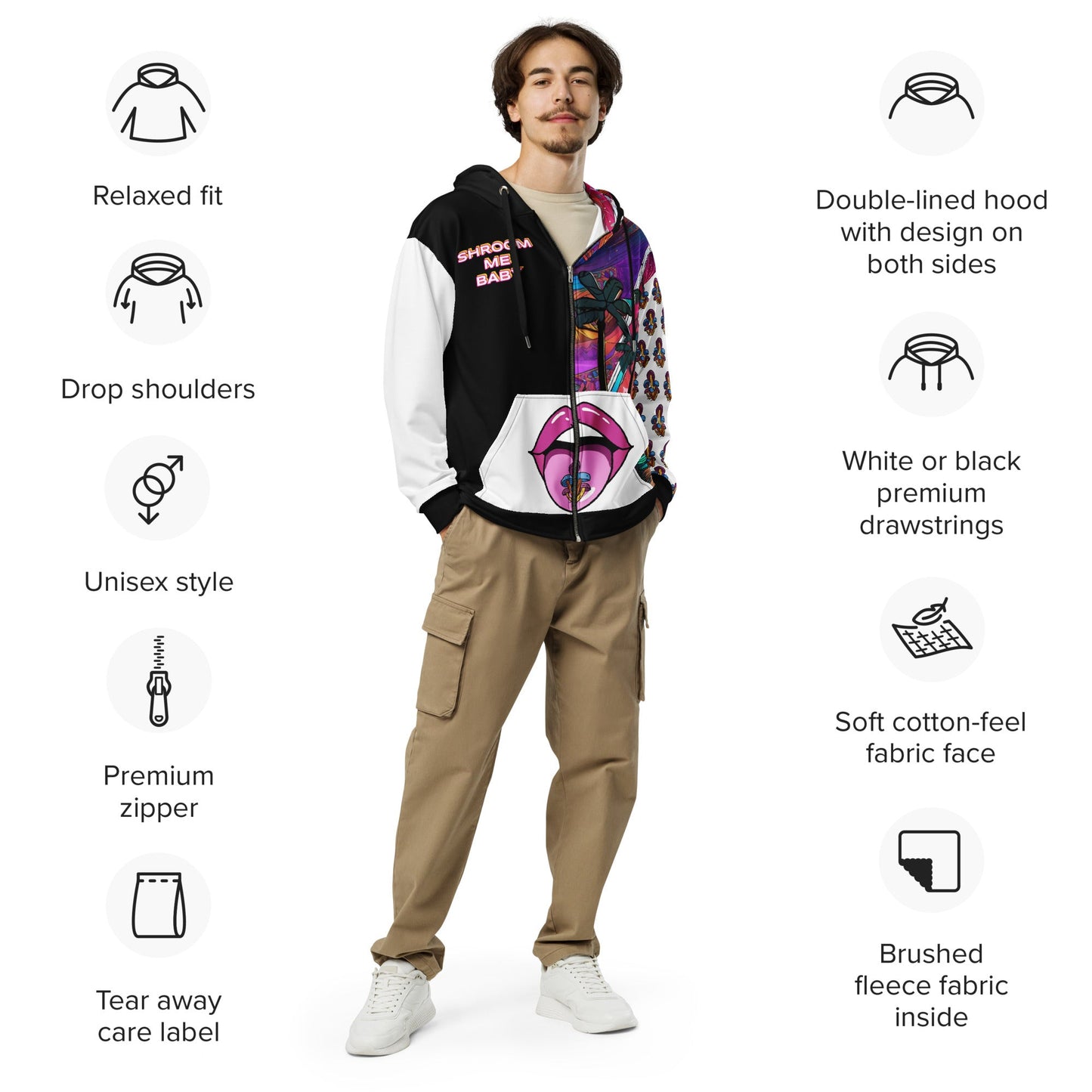 Shroom Me Baby Unisex Zip Hoodie, Gender Neutral Adult Hoodie, Women,Men,  Psychedelic Fungi Mushroom Clothing , Festival Attire T LLC