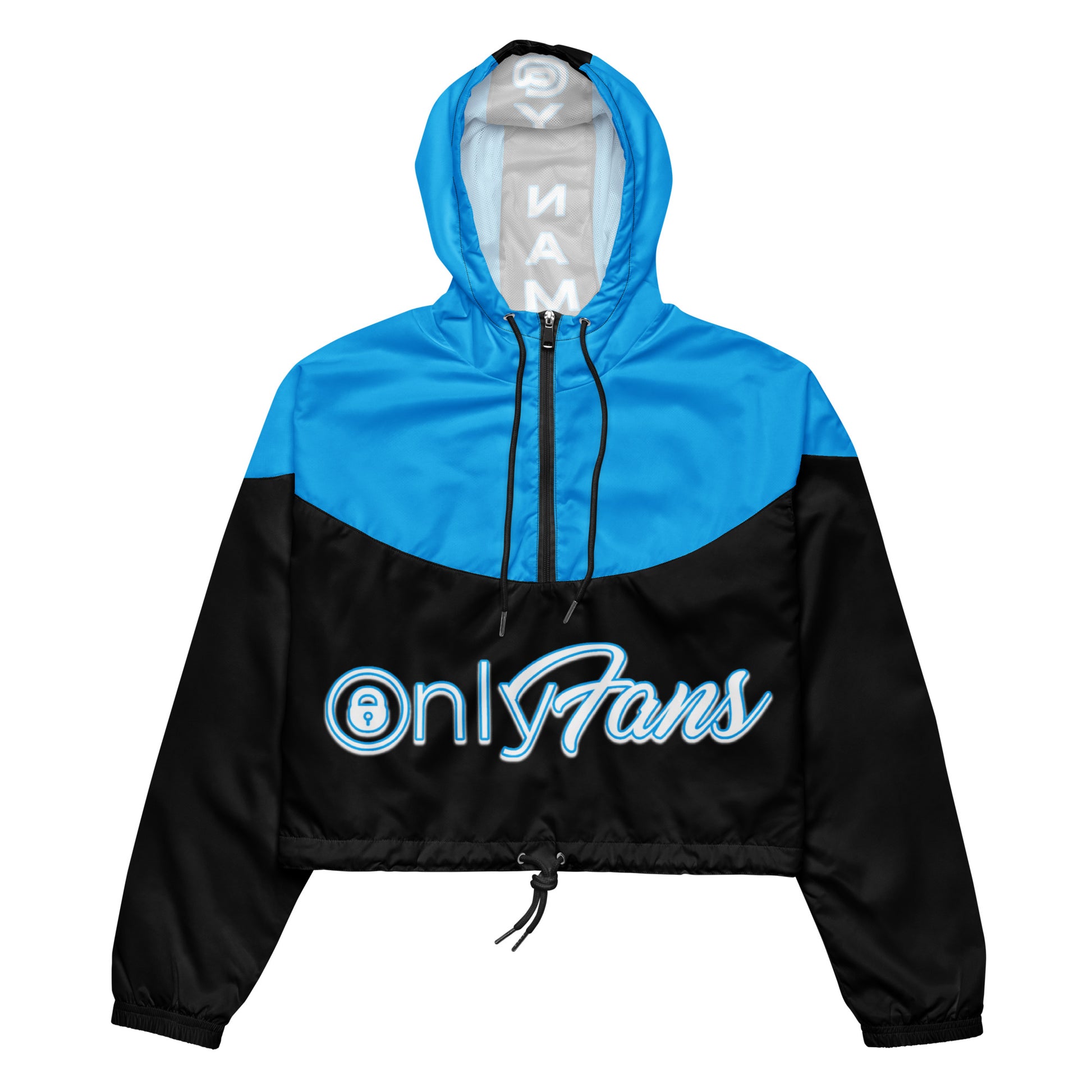 Onlyfans Personalized Custom Women’s cropped Windbreaker Jacket (Blue/Blk) - Attire T LLC