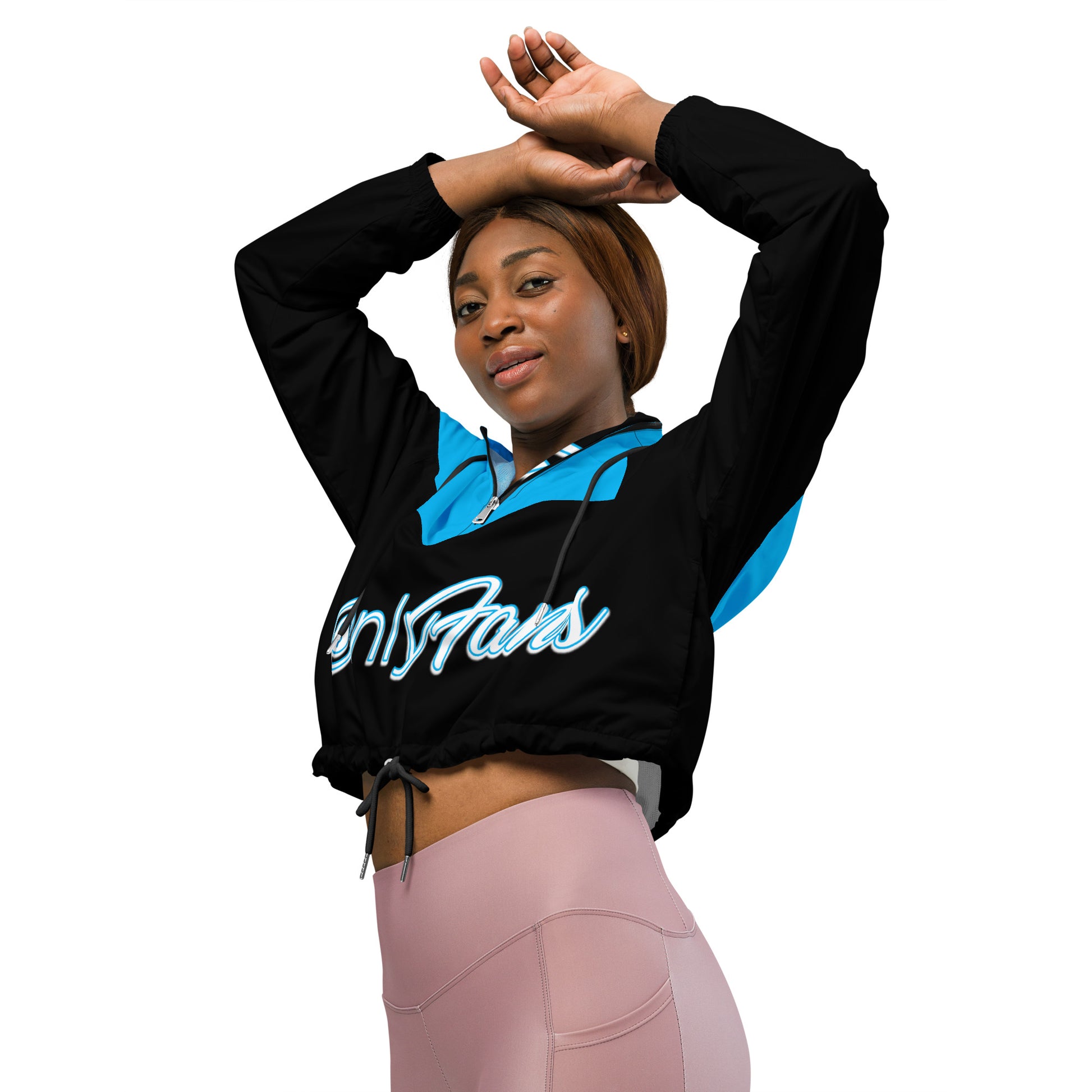 Onlyfans Personalized Custom Women’s cropped Windbreaker Jacket (Blue/Blk) - Attire T LLC