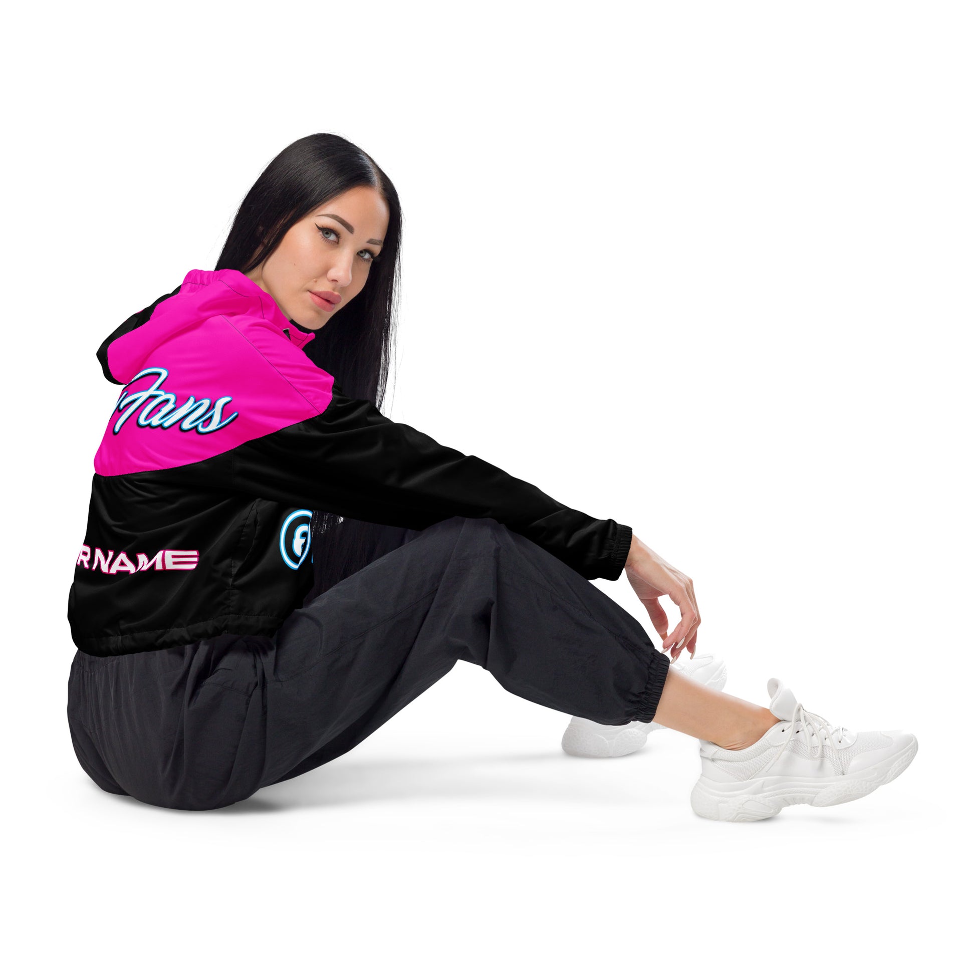 OnlyFans Personalized Custom Women’s Cropped Windbreaker Jacket (Pink/Blk) - Attire T LLC