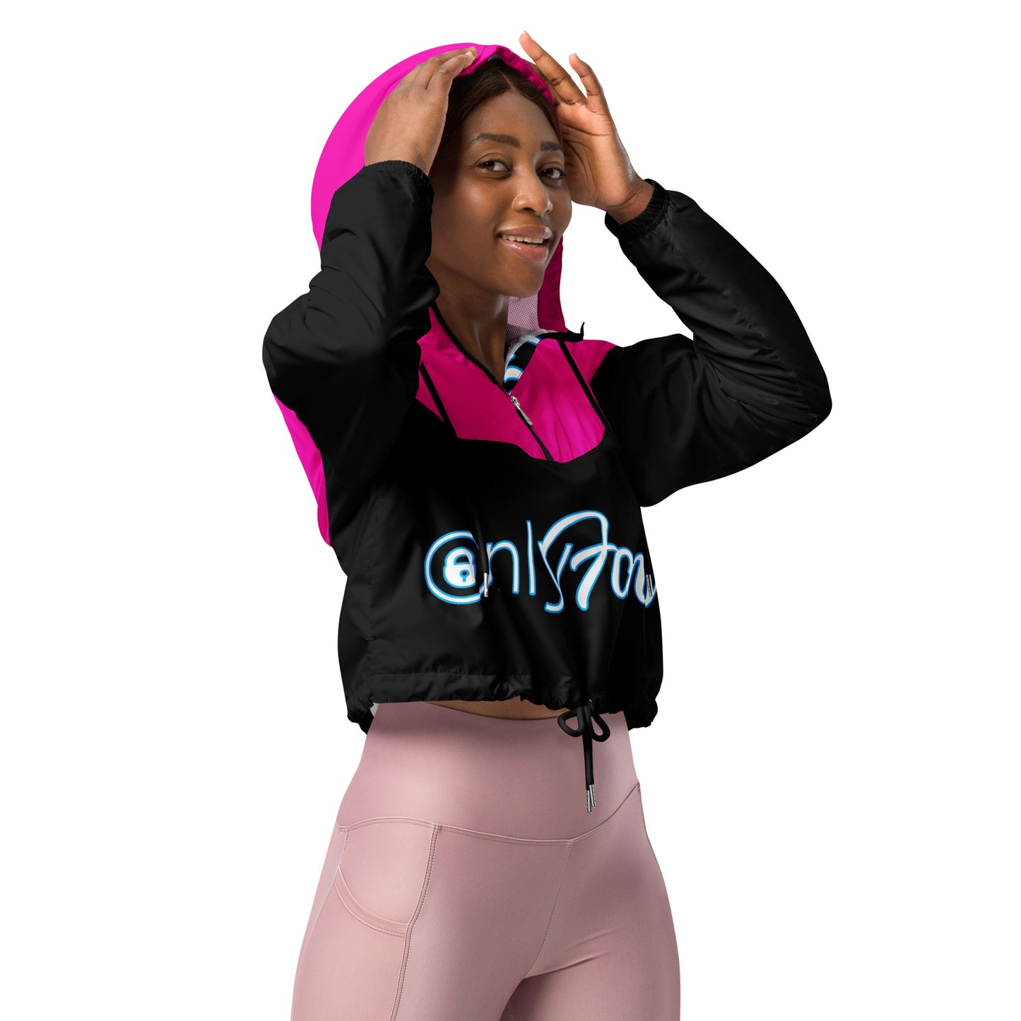 OnlyFans Personalized Custom Women’s Cropped Windbreaker Jacket (Pink/Blk) - Attire T LLC