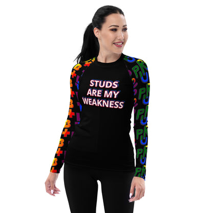 Studs Are My Weakness Women's Rash Guard front view by ATTIRET