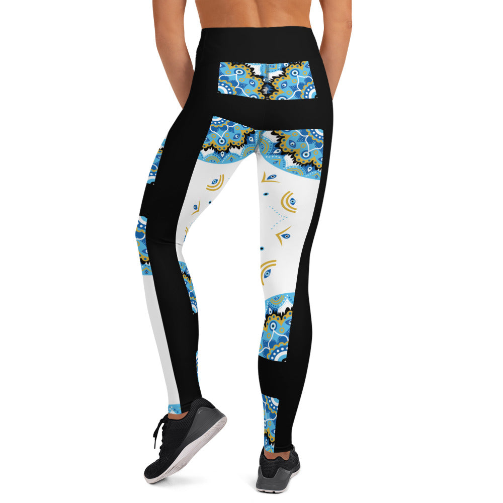 Evil Eye Bohemian Yoga Leggings, Gym, Workout tights, Protection Leggings, Stretch High Waist Leggings Attire T LLC
