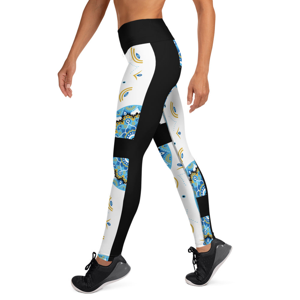 Evil Eye Bohemian Yoga Leggings, Gym, Workout tights, Protection Leggings, Stretch High Waist Leggings Attire T LLC