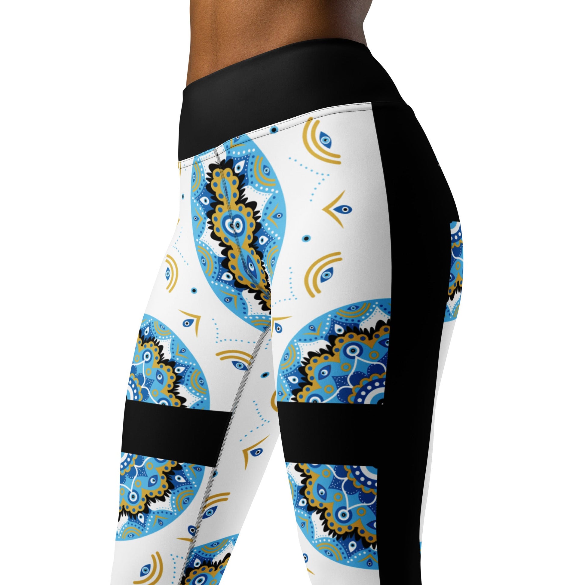 Evil Eye Bohemian Yoga Leggings, Gym, Workout tights, Protection Leggings, Stretch High Waist Leggings Attire T LLC