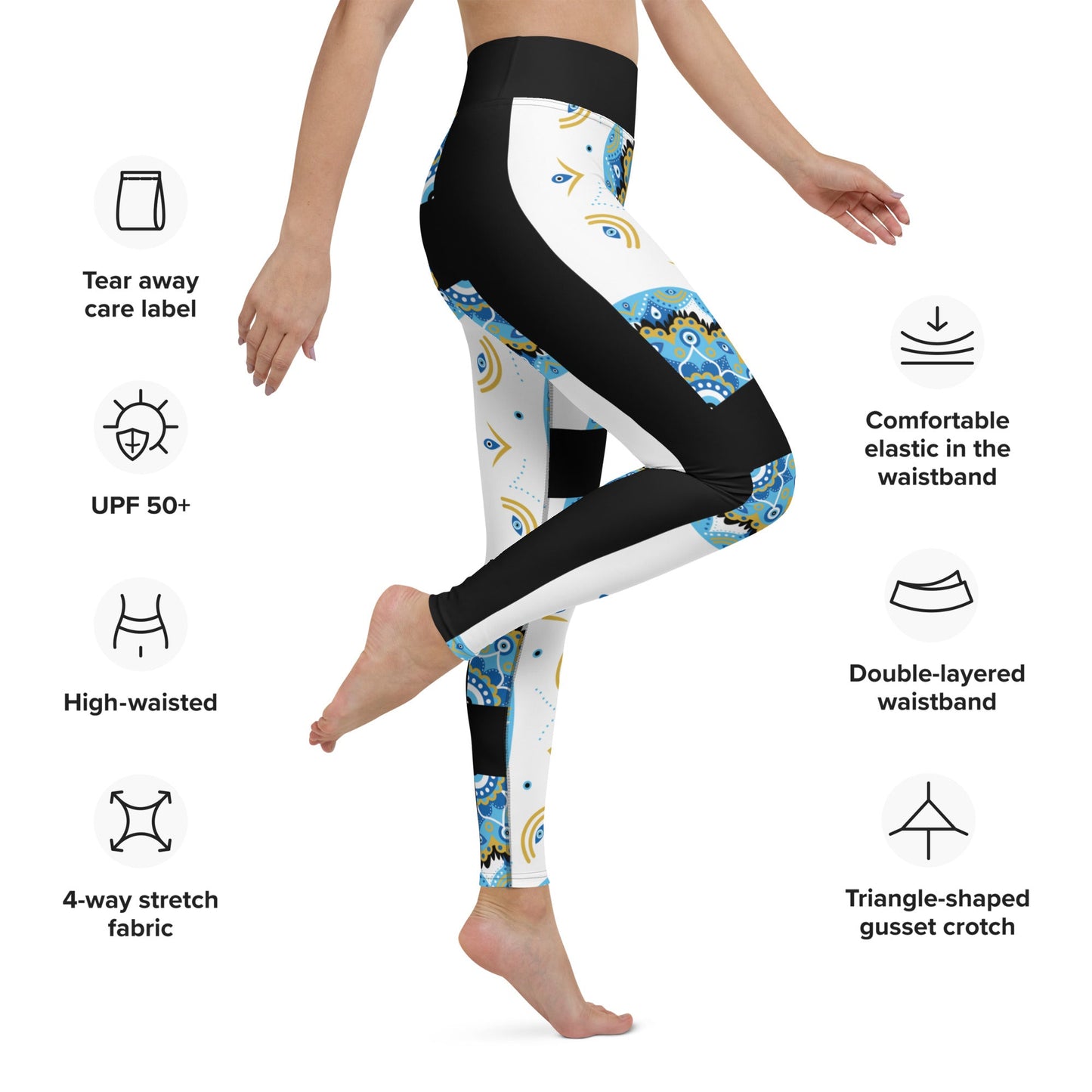 Evil Eye Bohemian Yoga Leggings, Gym, Workout tights, Protection Leggings, Stretch High Waist Leggings Attire T LLC
