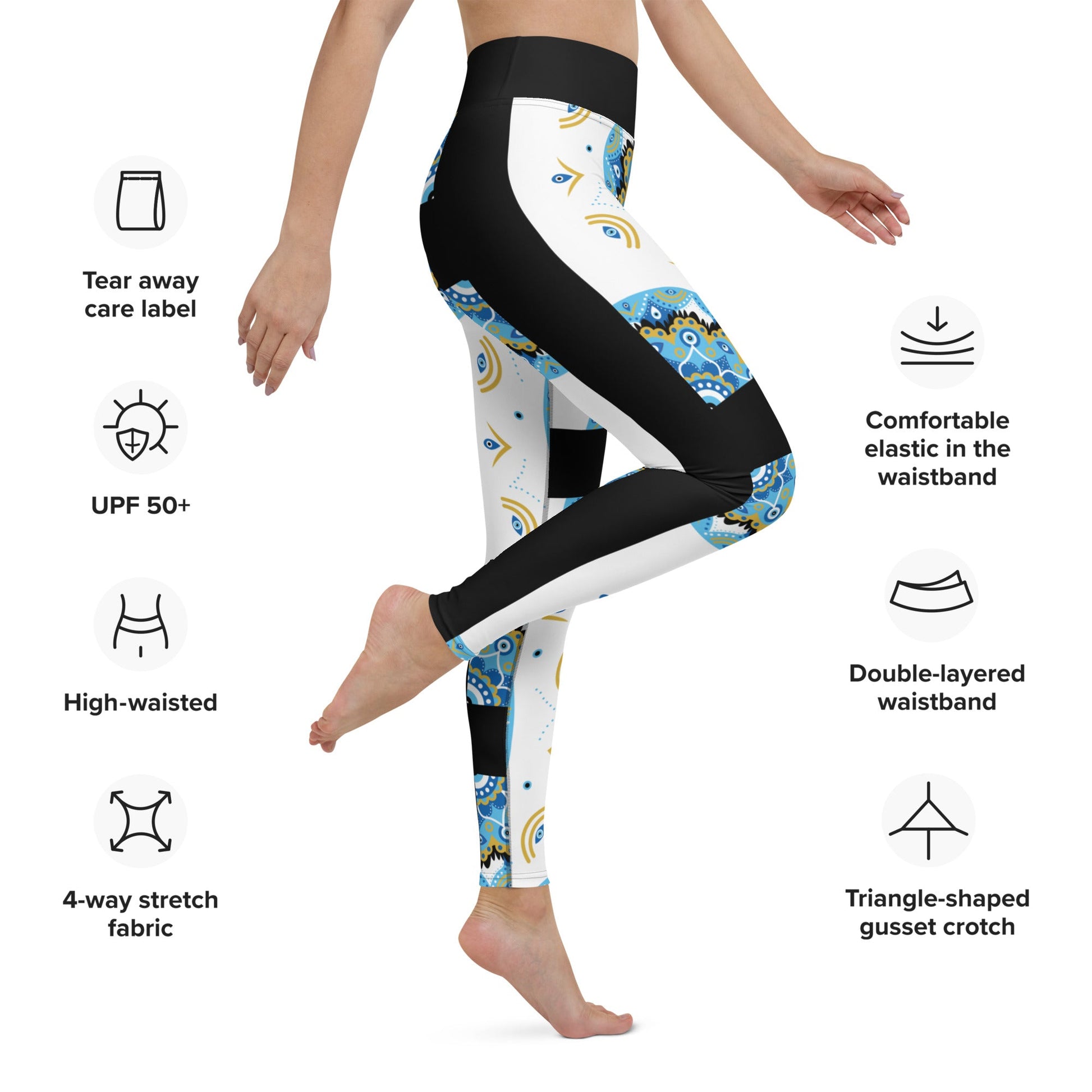 Evil Eye Bohemian Yoga Leggings, Gym, Workout tights, Protection Leggings, Stretch High Waist Leggings Attire T LLC