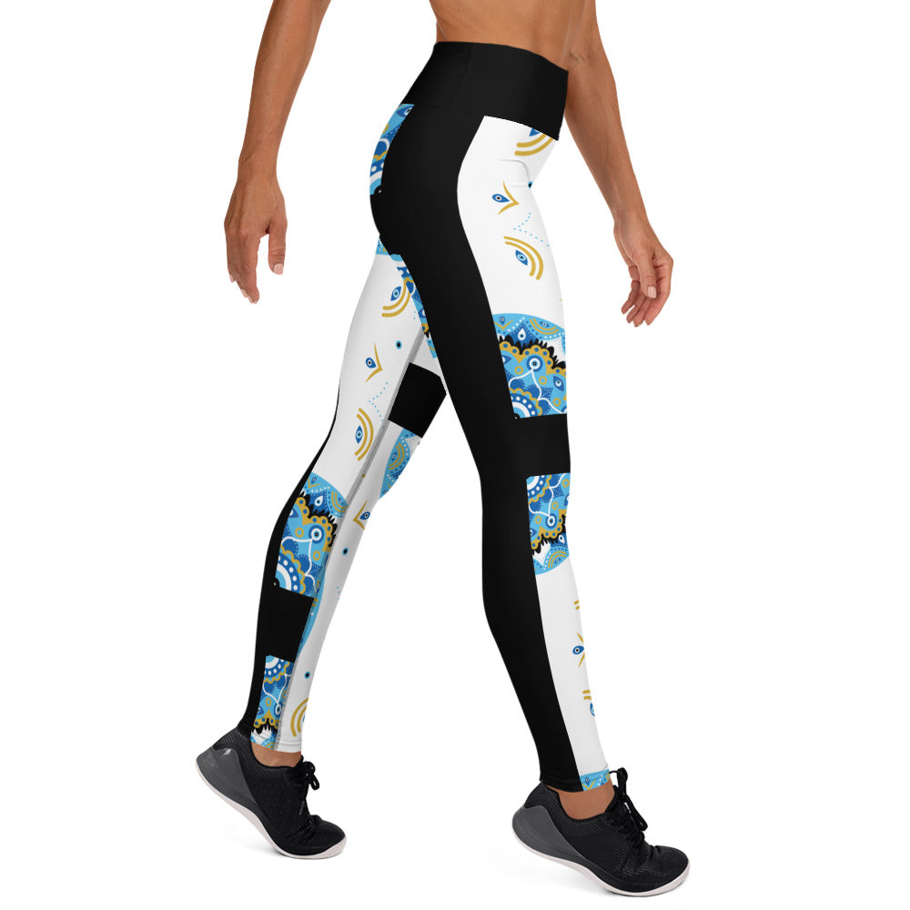 Evil Eye Bohemian Yoga Leggings, Gym, Workout tights, Protection Leggings, Stretch High Waist Leggings Attire T LLC