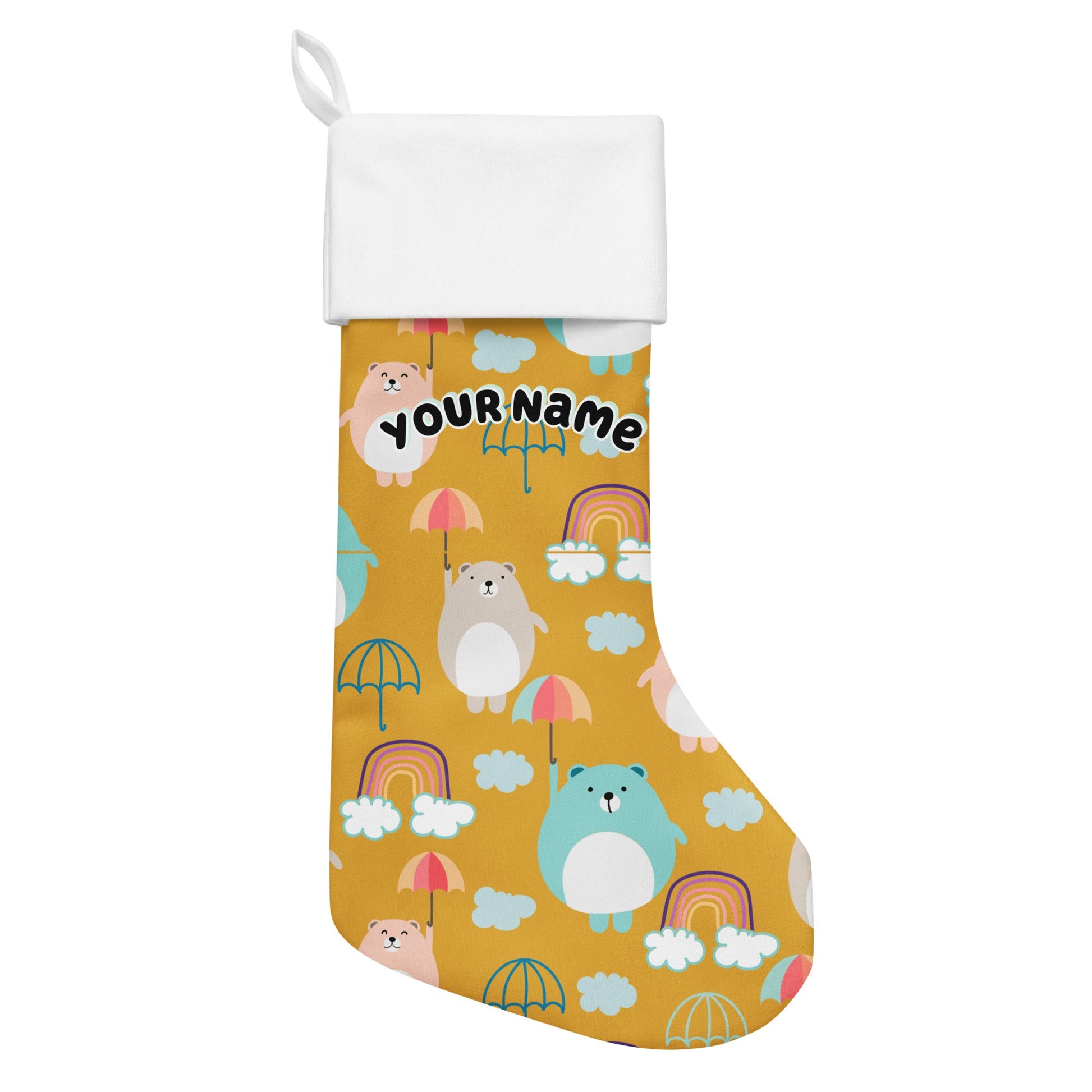 Adorable Personalized Custom Name Bears and Umbrellas Christmas Stocking Attire T LLC
