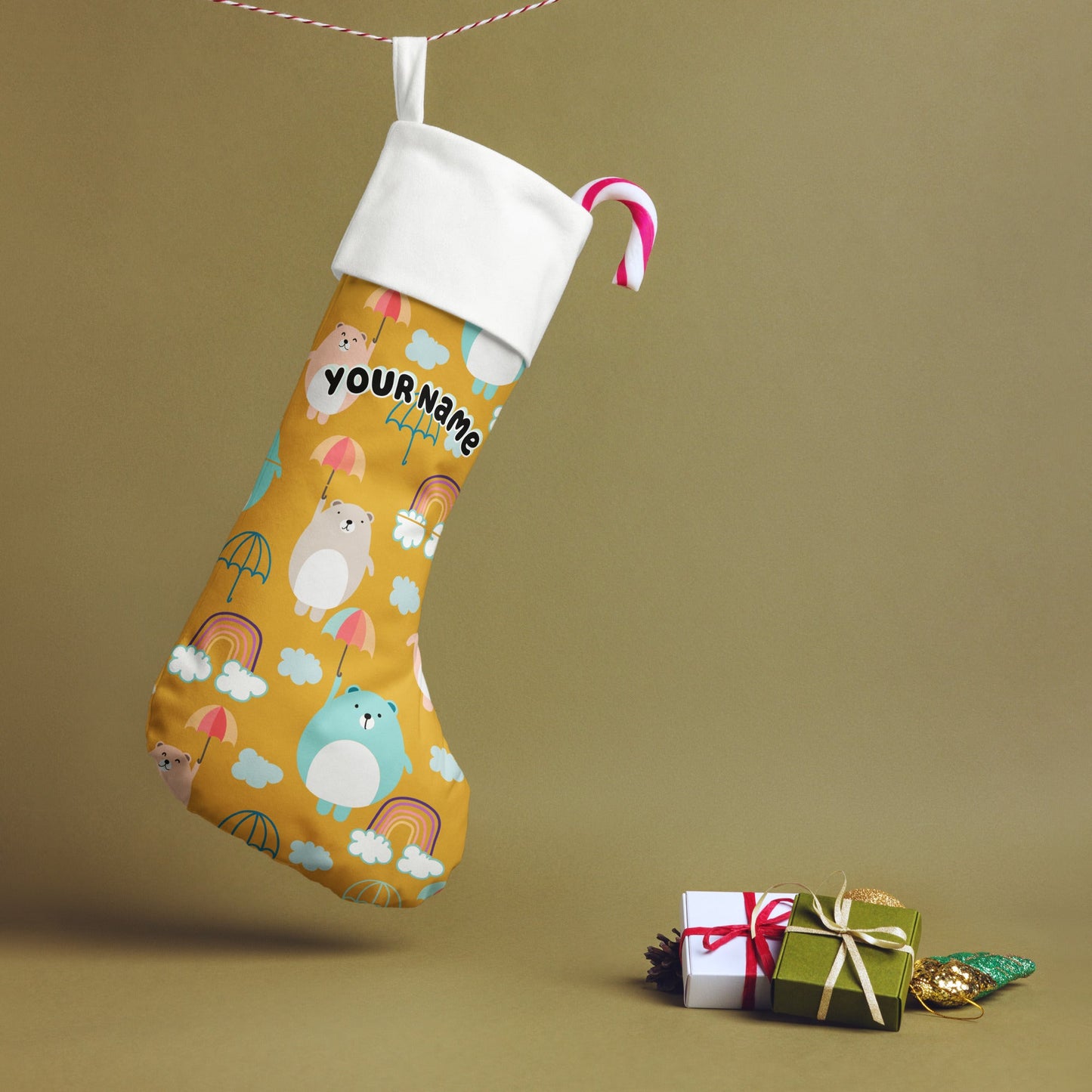 Adorable Personalized Custom Name Bears and Umbrellas Christmas Stocking Attire T LLC