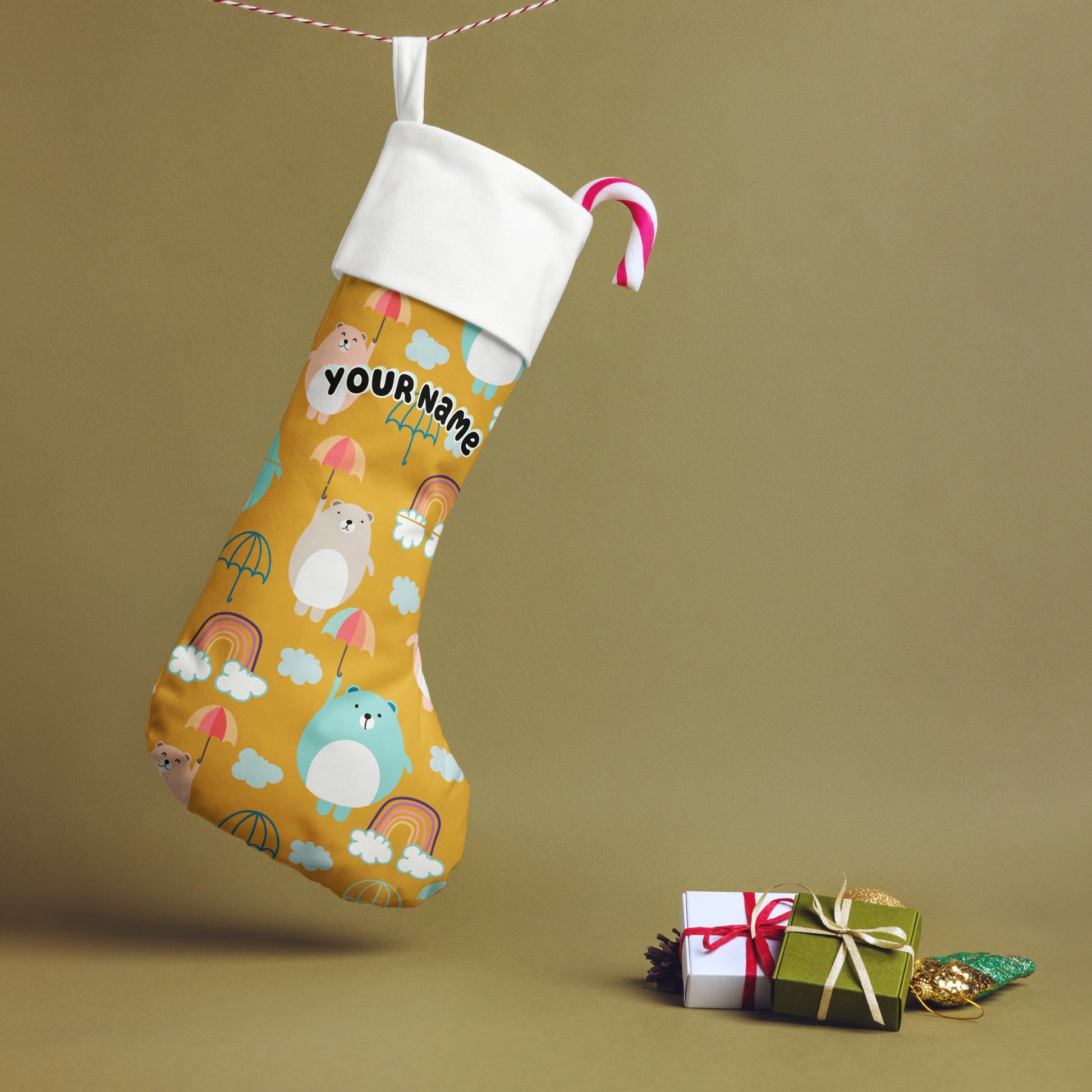 Adorable Personalized Custom Name Bears and Umbrellas Christmas Stocking Attire T LLC