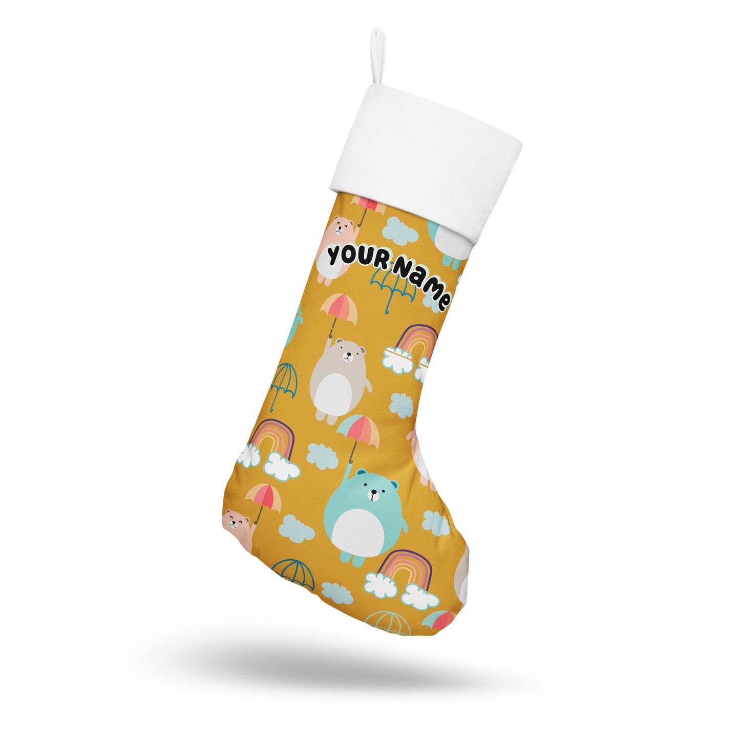 Adorable Personalized Custom Name Bears and Umbrellas Christmas Stocking Attire T LLC