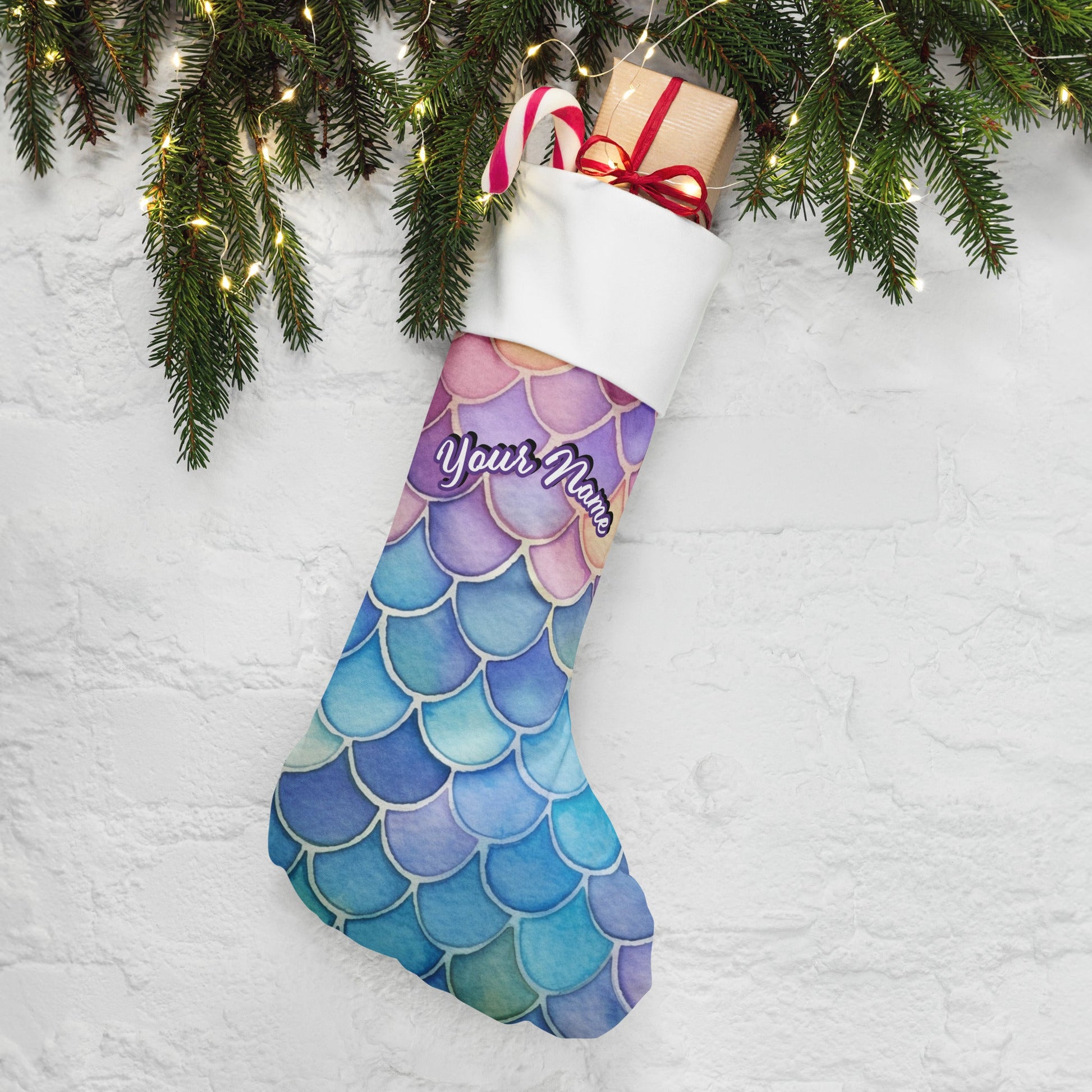 Personalized Name | Dive into the Magic of Christmas with Your Own Personalized Mermaid Scales Stocking Attire T LLC