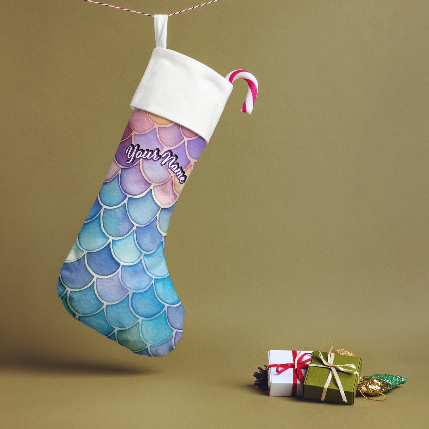 Personalized Name | Dive into the Magic of Christmas with Your Own Personalized Mermaid Scales Stocking Attire T LLC