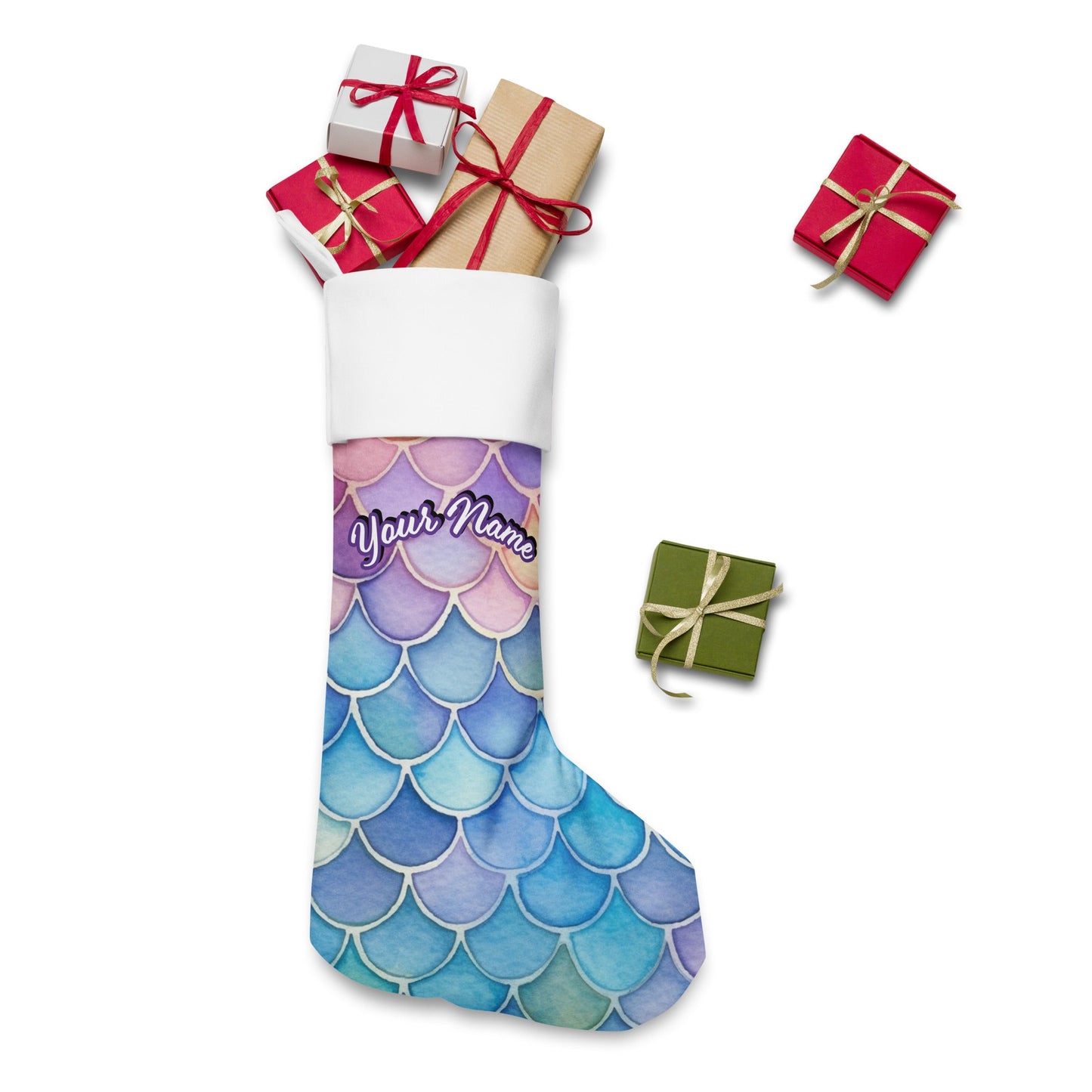 Personalized Name | Dive into the Magic of Christmas with Your Own Personalized Mermaid Scales Stocking Attire T LLC