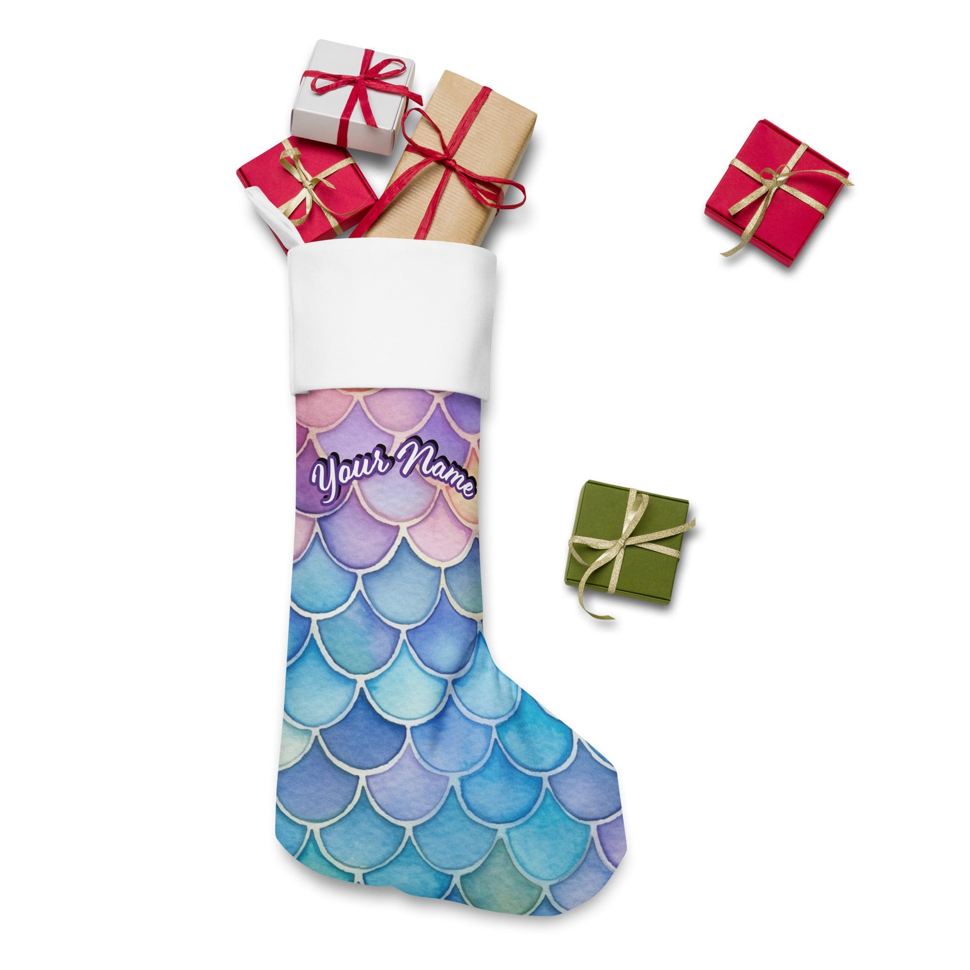 Personalized Name | Dive into the Magic of Christmas with Your Own Personalized Mermaid Scales Stocking Attire T LLC