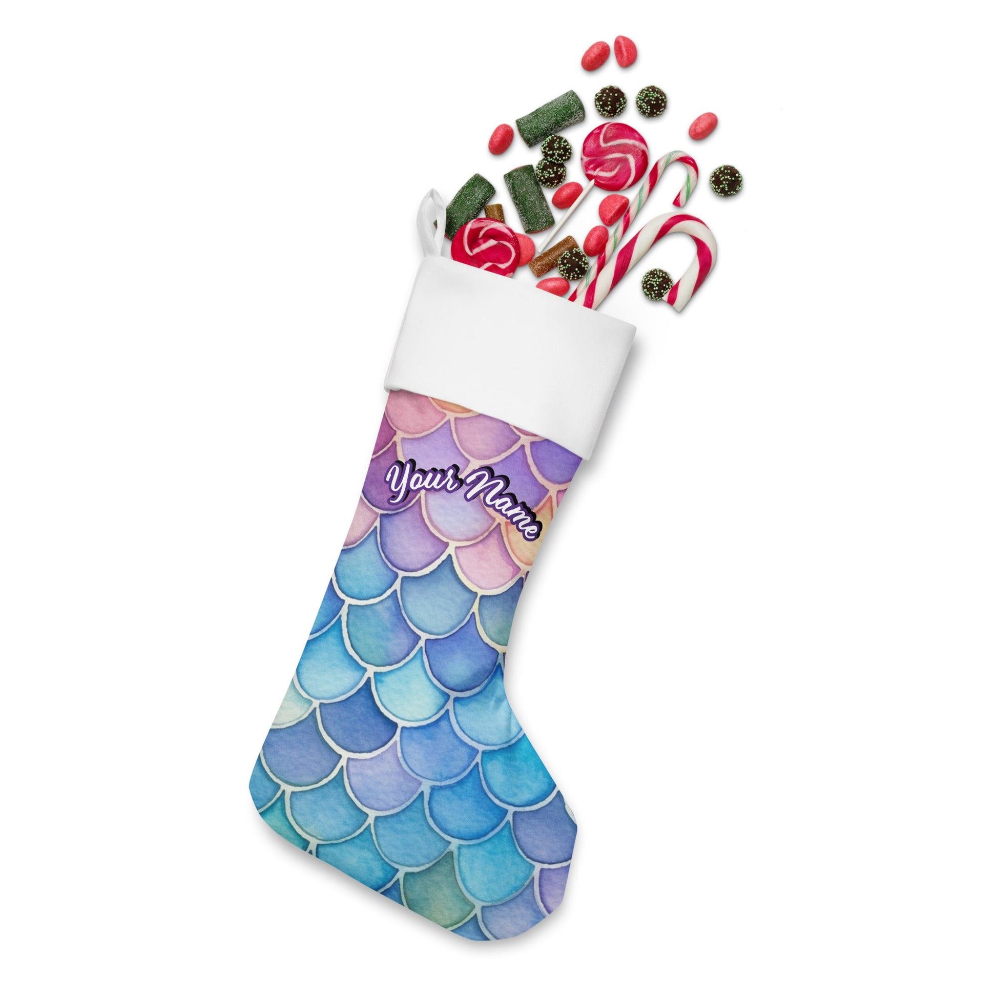 Personalized Name | Dive into the Magic of Christmas with Your Own Personalized Mermaid Scales Stocking Attire T LLC