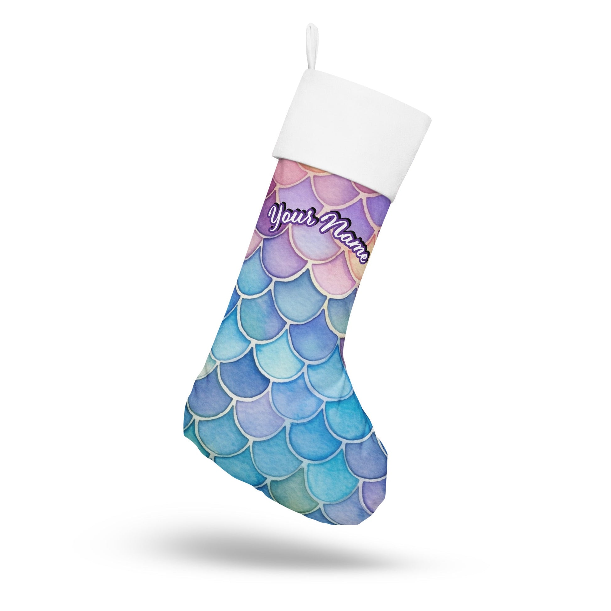 Personalized Name | Dive into the Magic of Christmas with Your Own Personalized Mermaid Scales Stocking Attire T LLC