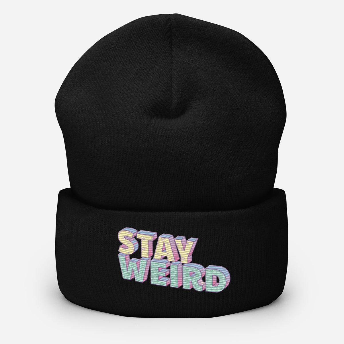 Black Stay Weird cuffed knit beanie by ATTIRET