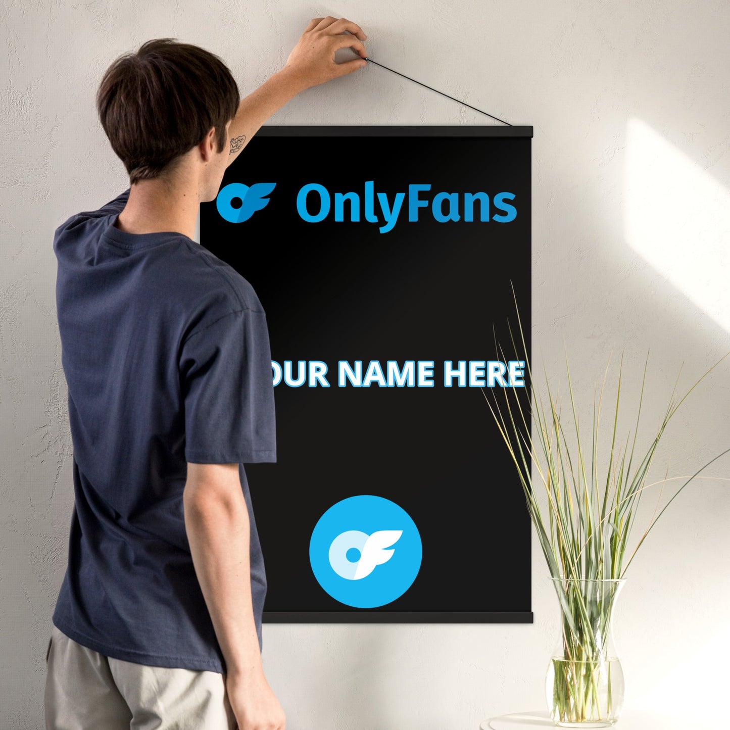 Onlyfans Hang Me Up and Watch Me Shine: The OnlyFans Personalized Custom Name Logo Poster with Natural Wood Hangers Attire T LLC