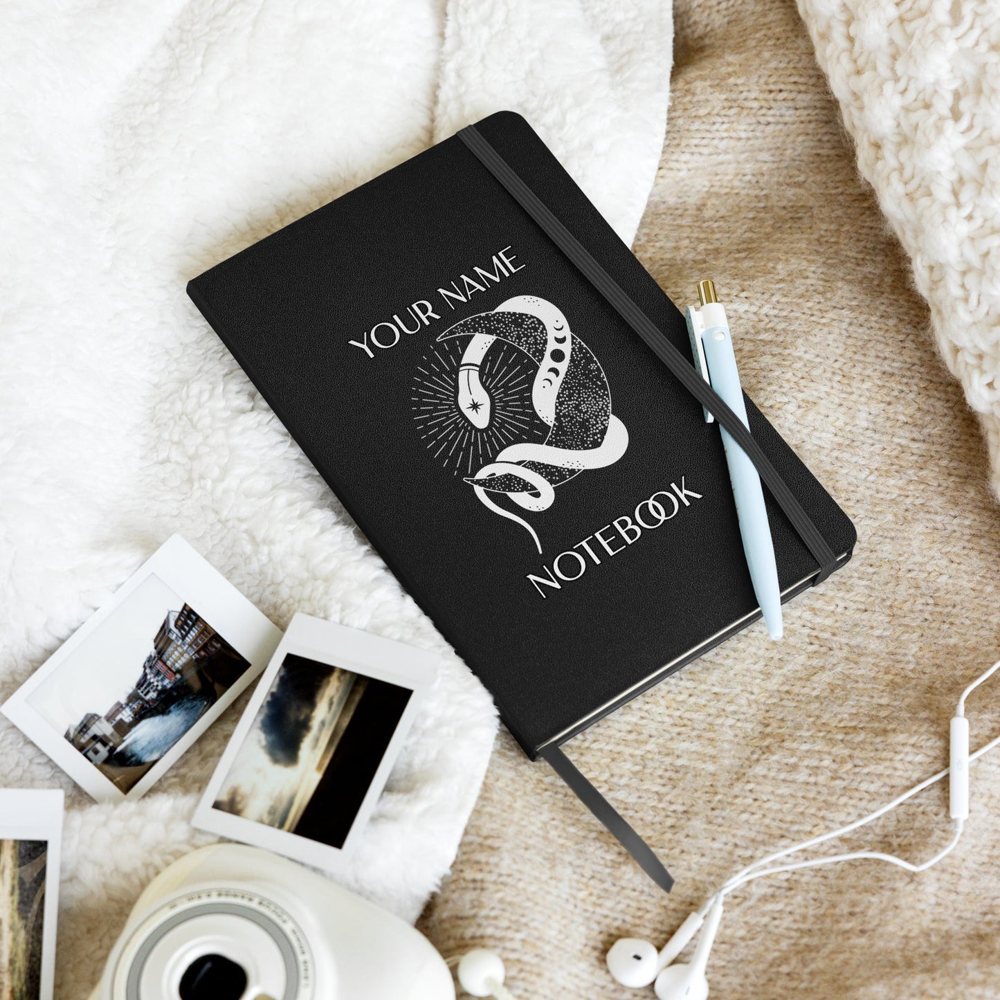 Personalized Text Notebook Custom Name Journal Blank Lined Spiritual Celestial Hardcover bound notebook Attire T LLC