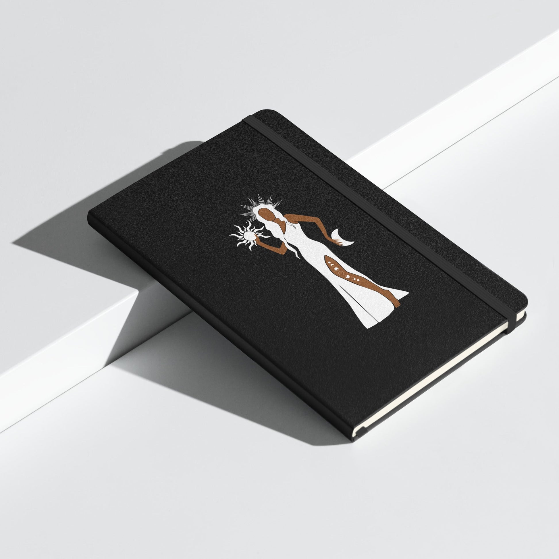 Custom Blank Lined Journal Sun and Moon Brown Skin Goddess Spiritual Hardcover bound notebook Attire T LLC